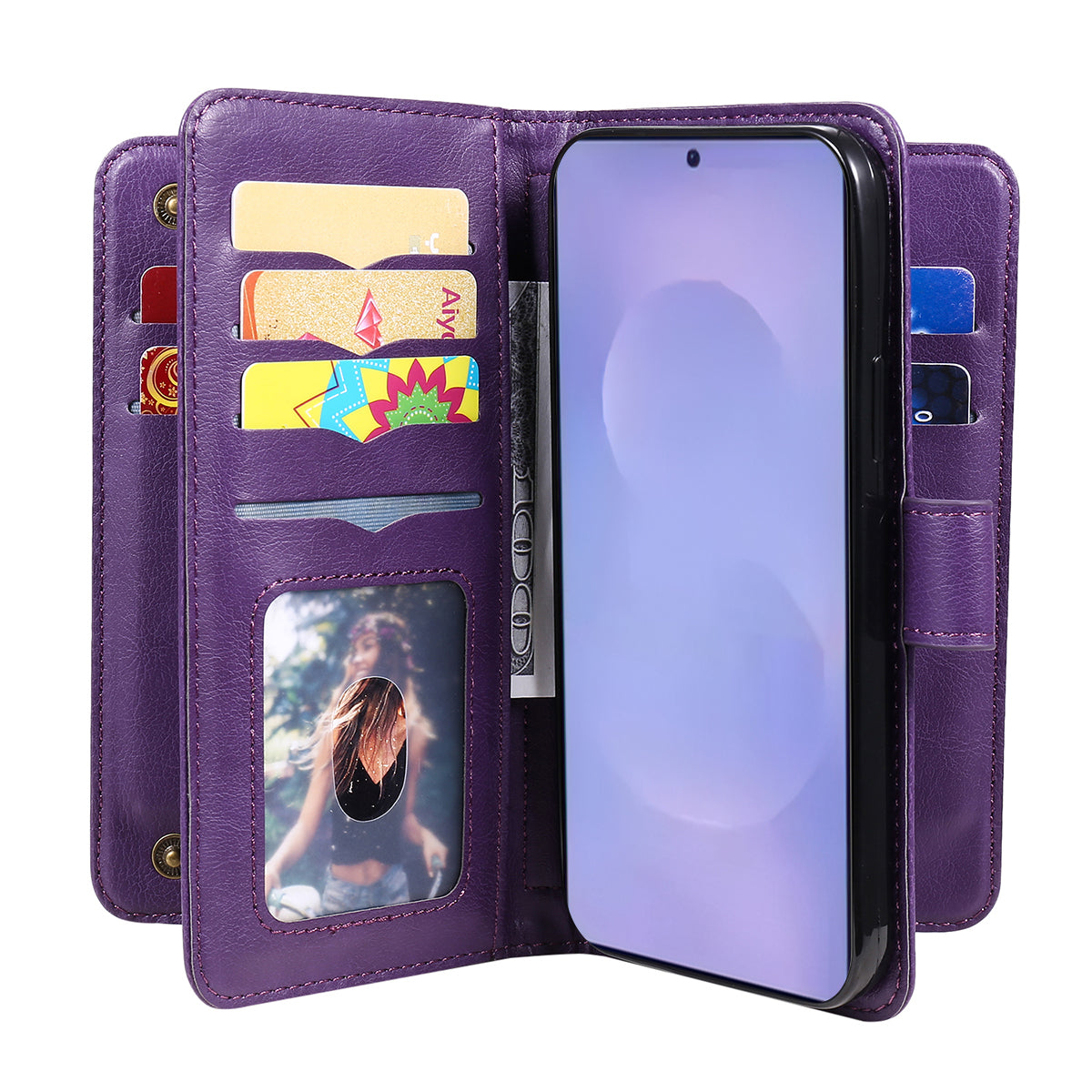 For-Samsung-Galaxy-S26-/-S26-Pro-Leather-Case-with-10-Card-Holder-Phone-Cover-Stand-Purple
