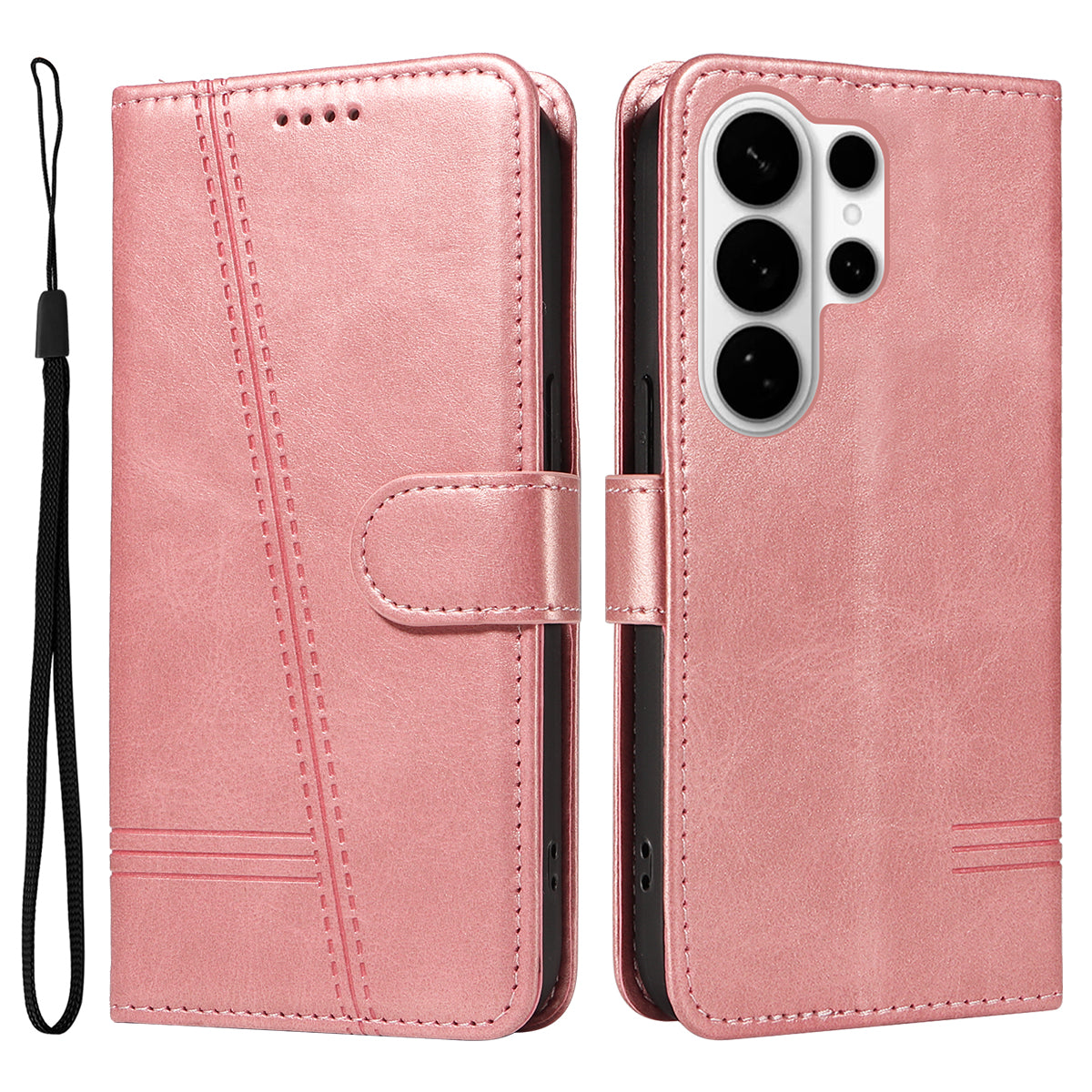 For-Samsung-Galaxy-S26-Ultra-Wallet-Case-T-Shape-Lines-Leather-Phone-Cover-Stand-Rose-Gold