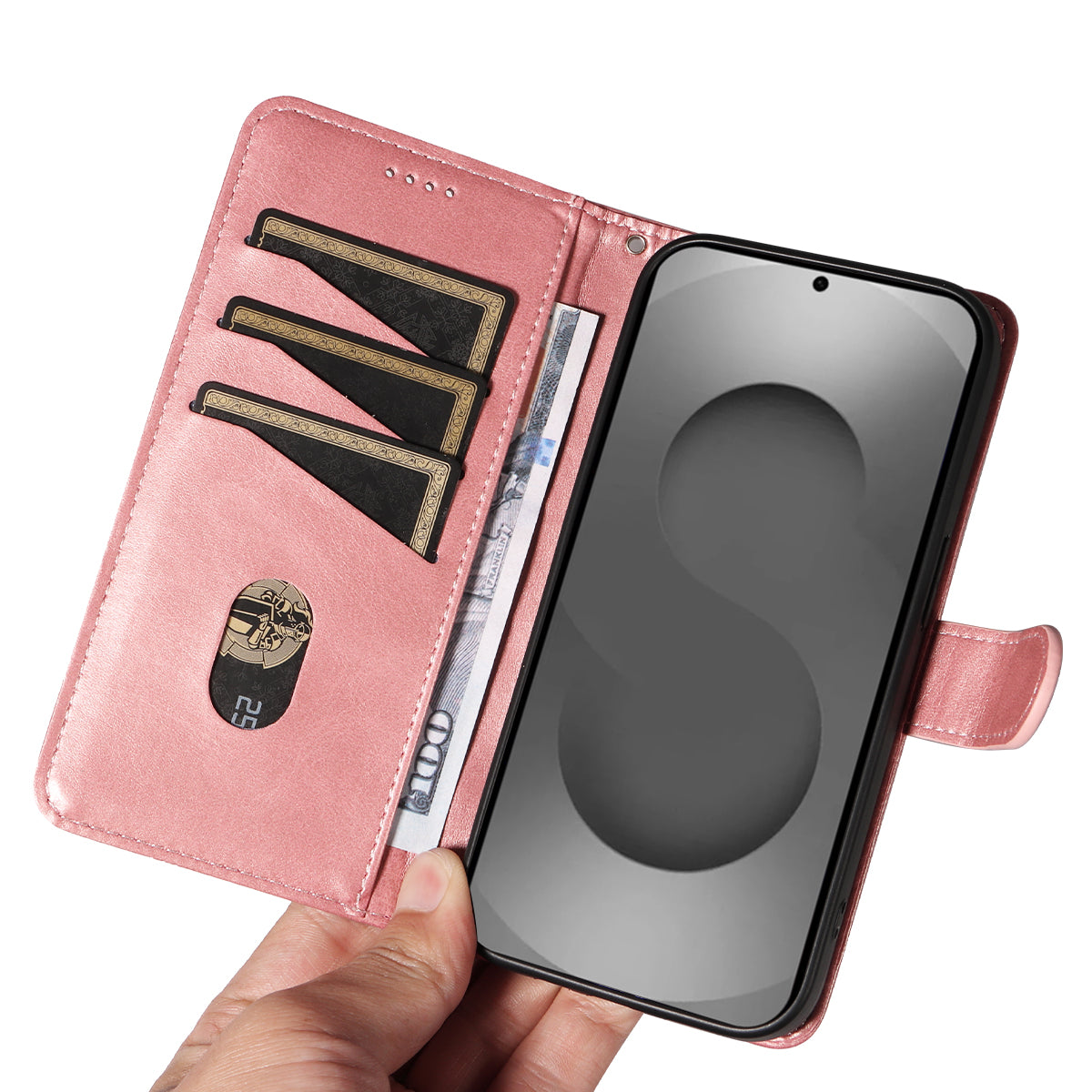 For-Samsung-Galaxy-S26-Ultra-Wallet-Case-T-Shape-Lines-Leather-Phone-Cover-Stand-Rose-Gold