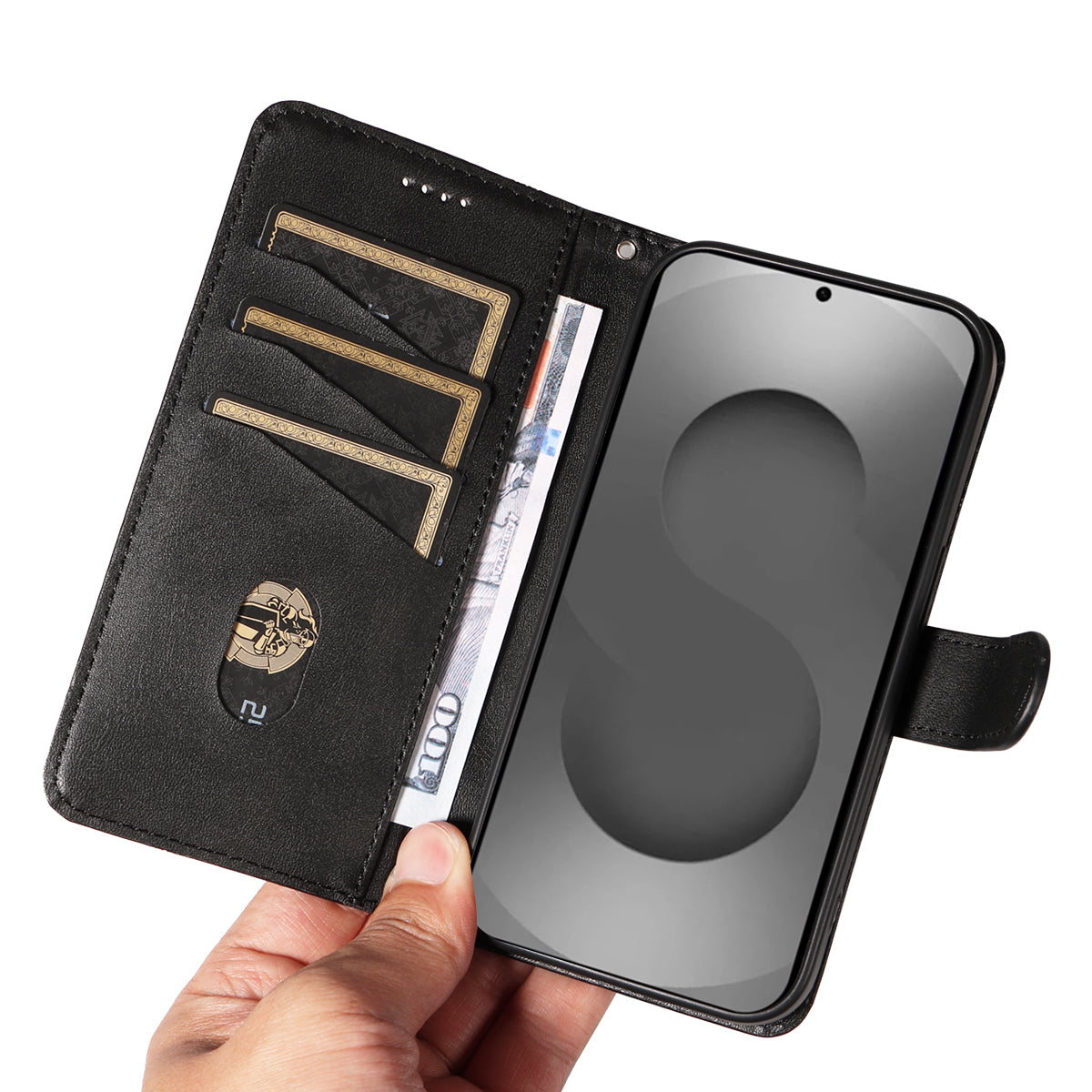 For-Samsung-Galaxy-S26-Ultra-Wallet-Case-T-Shape-Lines-Leather-Phone-Cover-Stand-Black