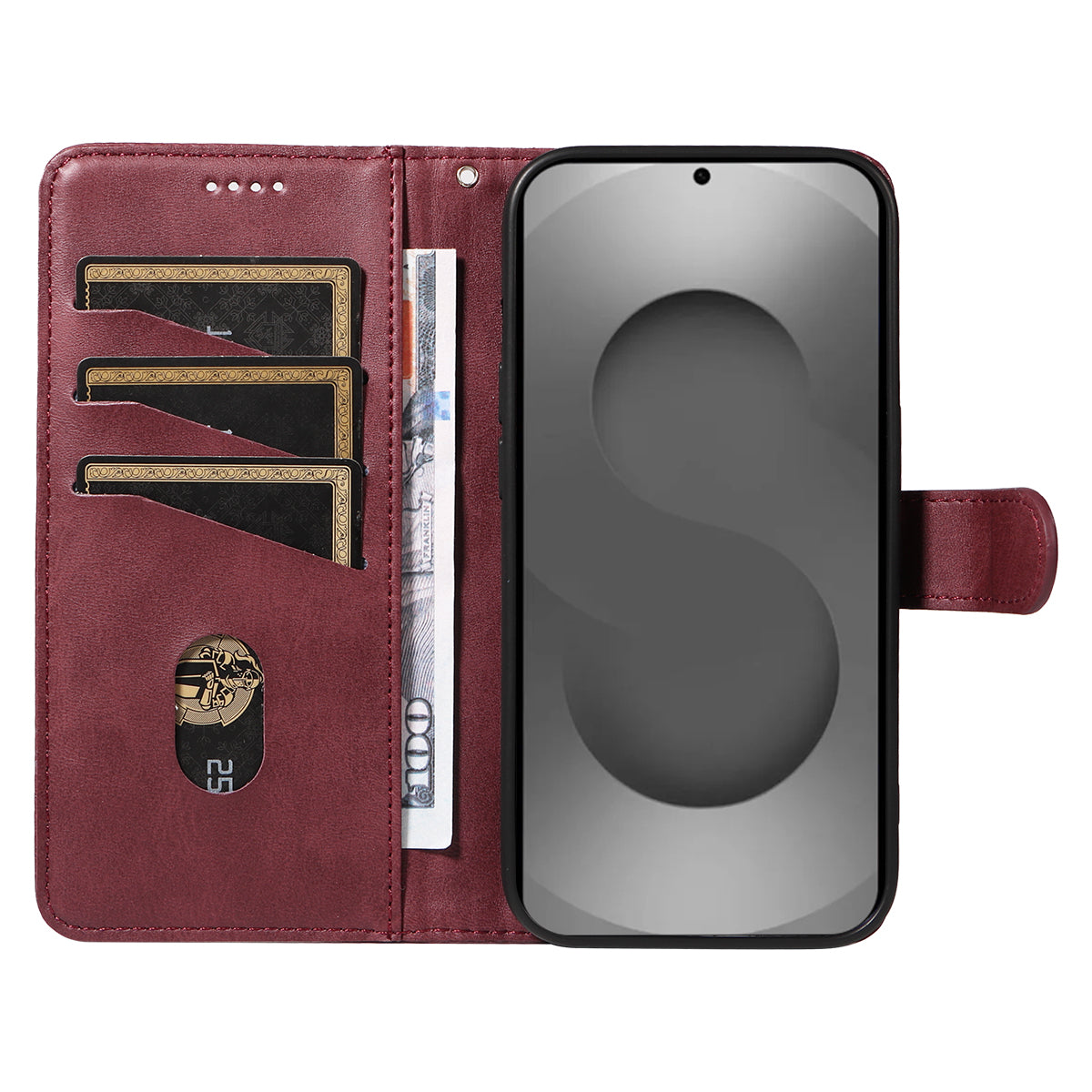 For-Samsung-Galaxy-S26-Ultra-Wallet-Case-T-Shape-Lines-Leather-Phone-Cover-Stand-Wine-Red