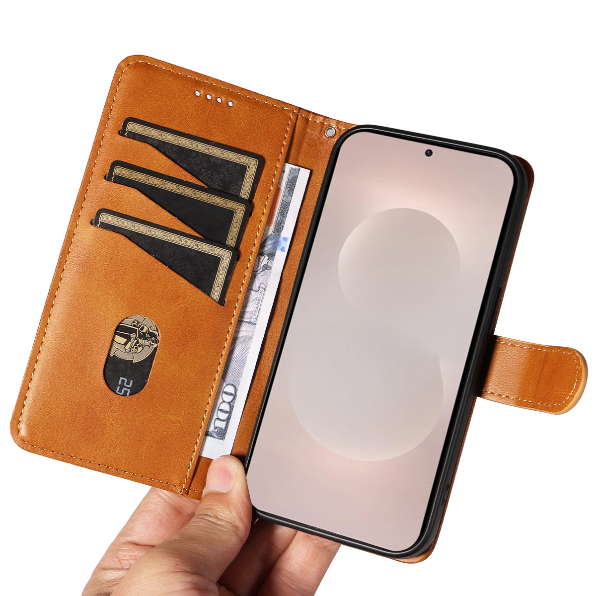For-Samsung-Galaxy-S26-Edge-Wallet-Case-T-Shape-Lines-Leather-Phone-Cover-Stand-Brown