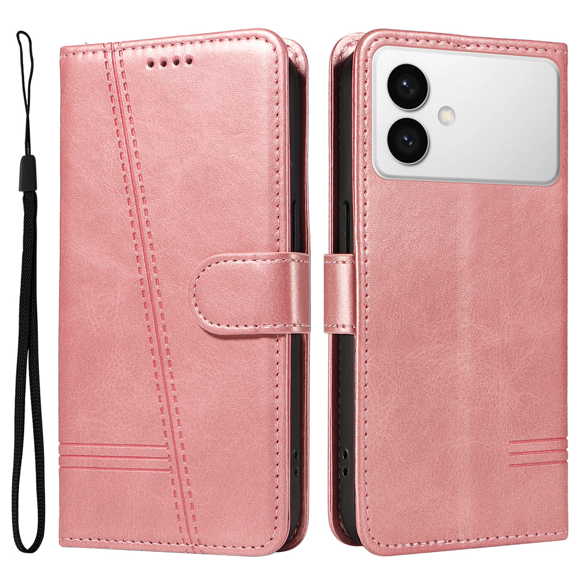 For-Samsung-Galaxy-S26-Edge-Wallet-Case-T-Shape-Lines-Leather-Phone-Cover-Stand-Rose-Gold