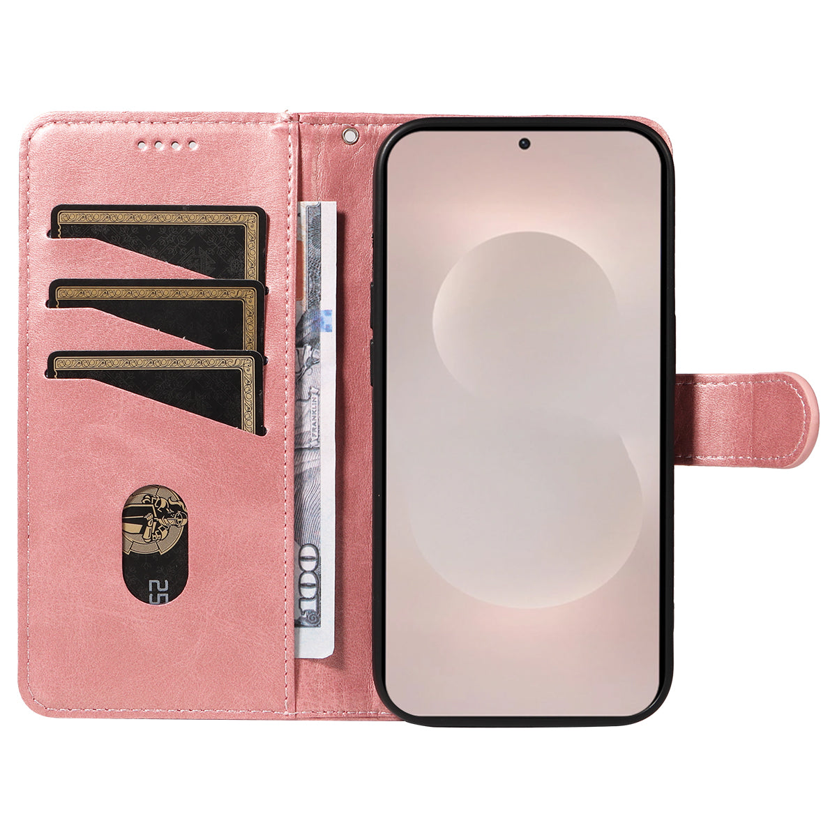 For-Samsung-Galaxy-S26-Edge-Wallet-Case-T-Shape-Lines-Leather-Phone-Cover-Stand-Rose-Gold