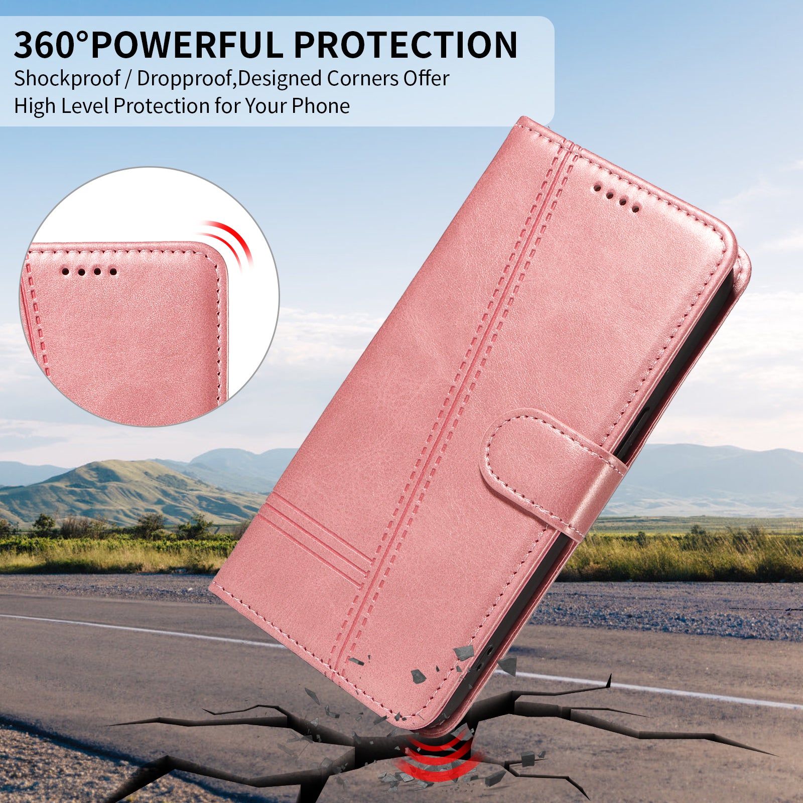 For-Samsung-Galaxy-S26-Edge-Wallet-Case-T-Shape-Lines-Leather-Phone-Cover-Stand-Rose-Gold