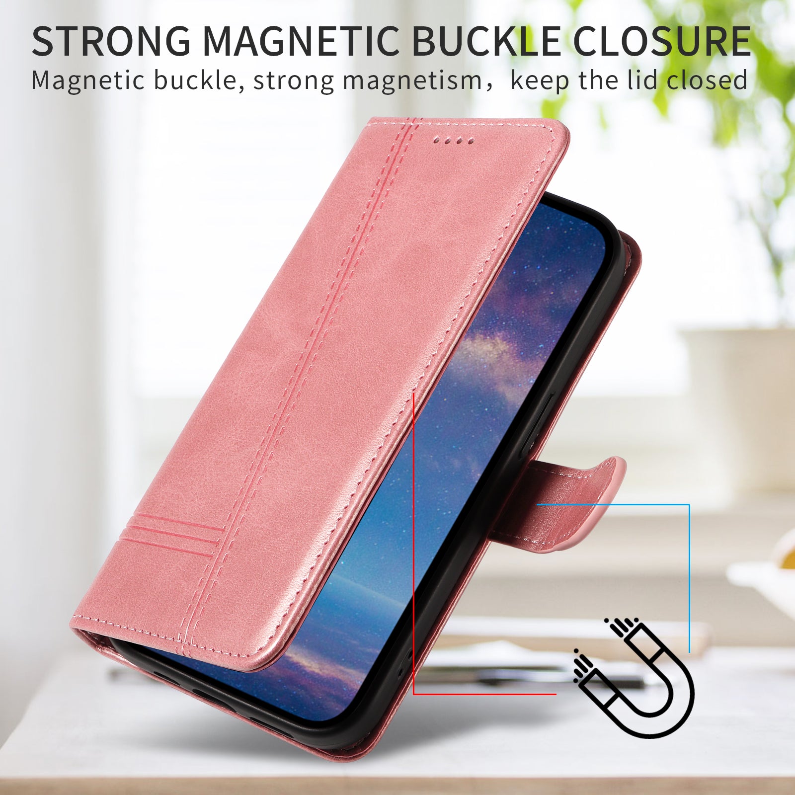 For-Samsung-Galaxy-S26-Edge-Wallet-Case-T-Shape-Lines-Leather-Phone-Cover-Stand-Rose-Gold