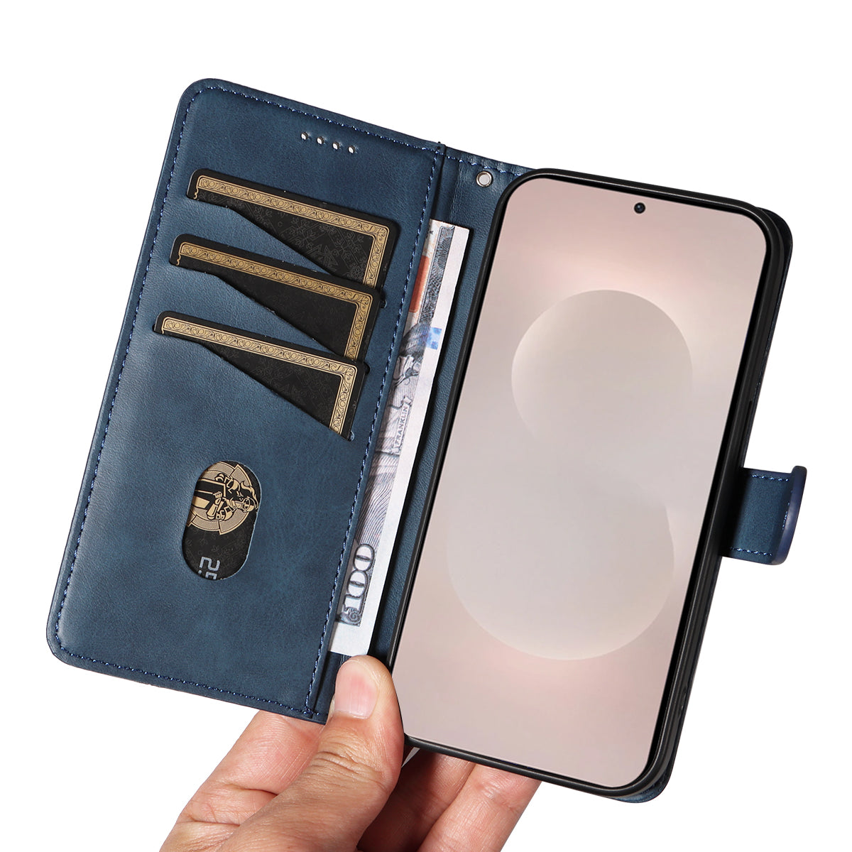 For-Samsung-Galaxy-S26-Edge-Wallet-Case-T-Shape-Lines-Leather-Phone-Cover-Stand-Blue