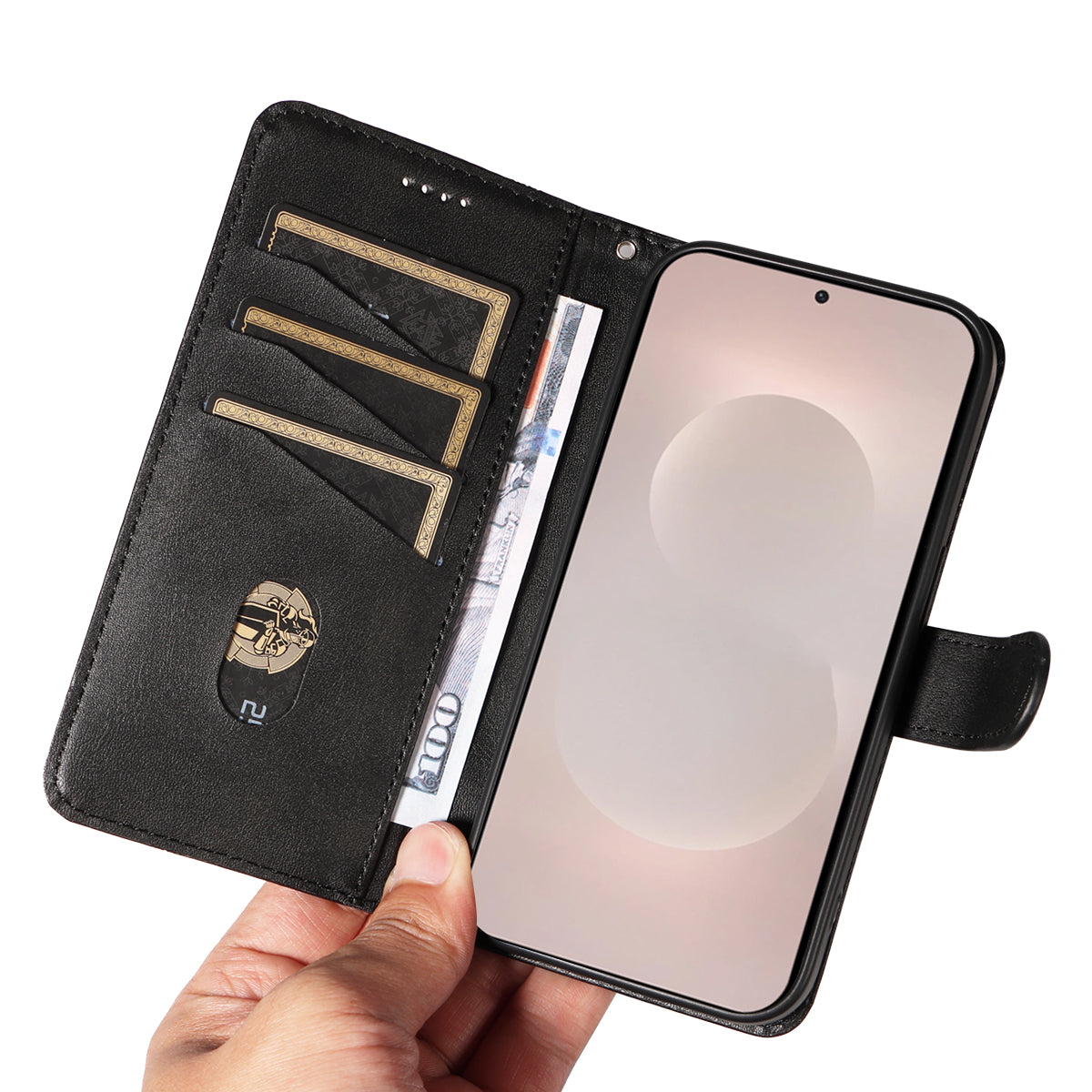 For-Samsung-Galaxy-S26-Edge-Wallet-Case-T-Shape-Lines-Leather-Phone-Cover-Stand-Black