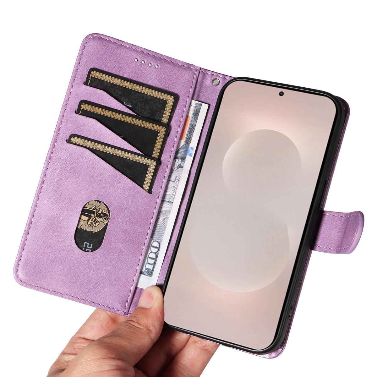 For-Samsung-Galaxy-S26-Edge-Wallet-Case-T-Shape-Lines-Leather-Phone-Cover-Stand-Light-Purple