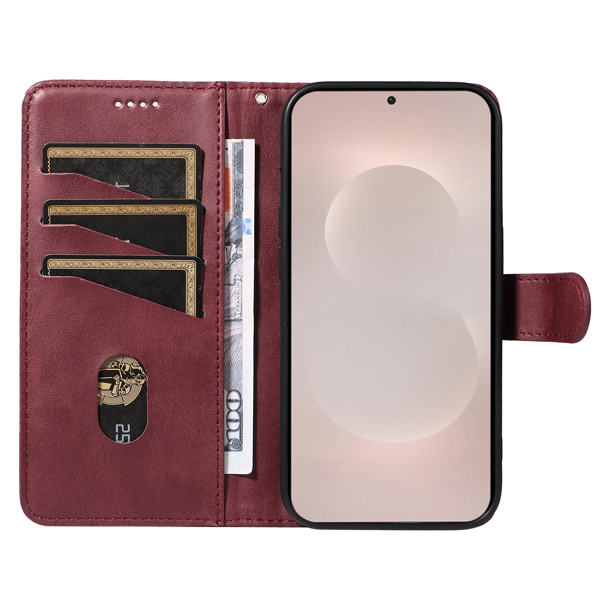 For-Samsung-Galaxy-S26-Edge-Wallet-Case-T-Shape-Lines-Leather-Phone-Cover-Stand-Wine-Red