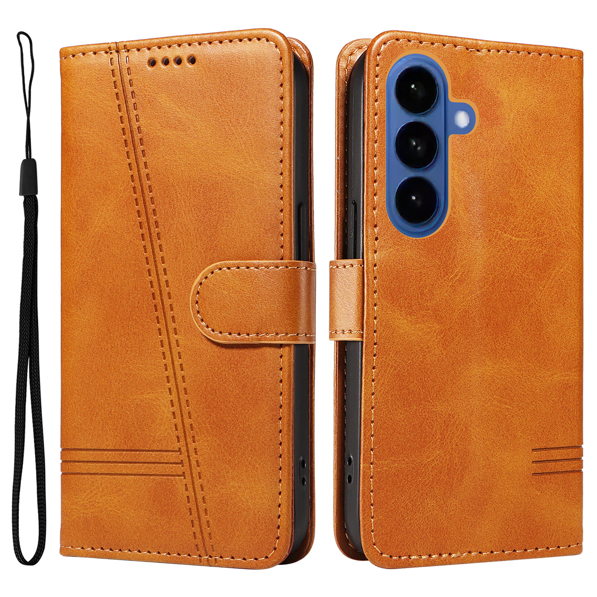 For-Samsung-Galaxy-S26-/-S26-Pro-Wallet-Case-T-Shape-Lines-Leather-Phone-Cover-Stand-Brown