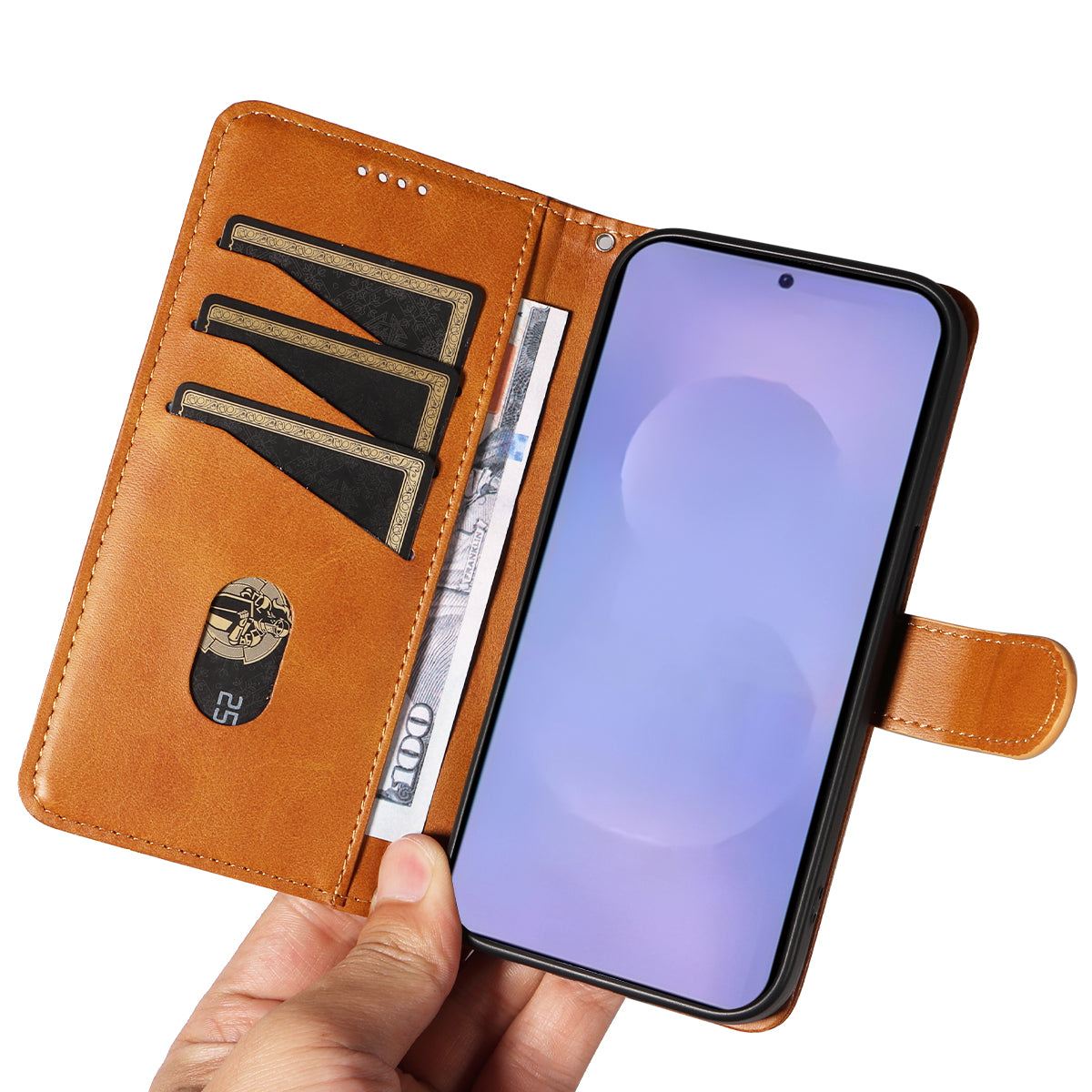 For-Samsung-Galaxy-S26-/-S26-Pro-Wallet-Case-T-Shape-Lines-Leather-Phone-Cover-Stand-Brown