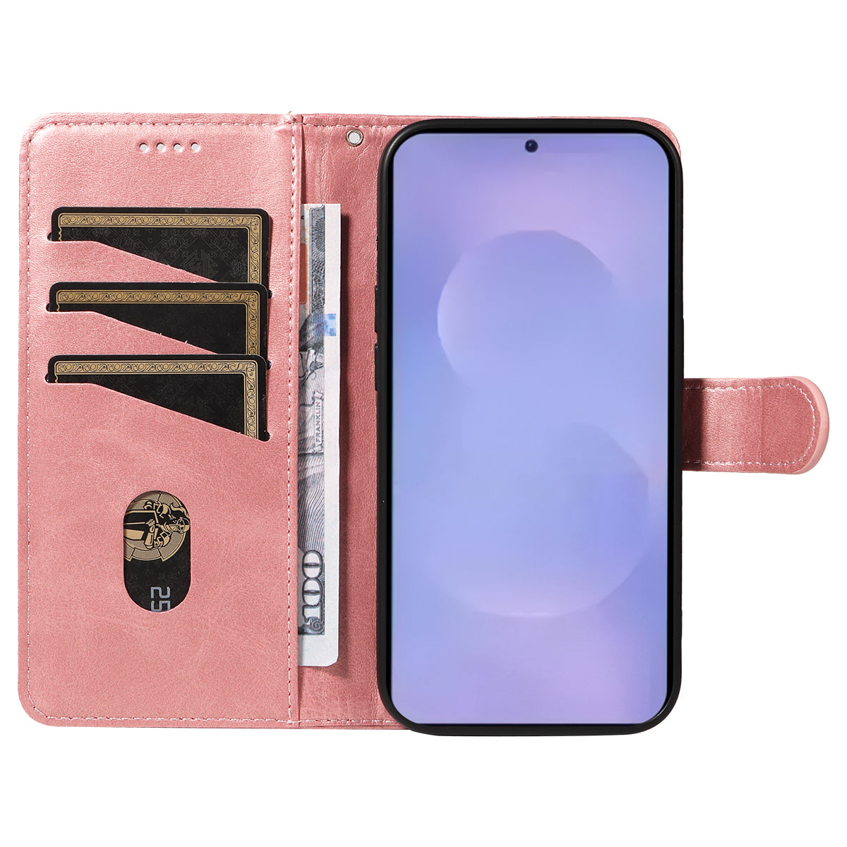 For-Samsung-Galaxy-S26-/-S26-Pro-Wallet-Case-T-Shape-Lines-Leather-Phone-Cover-Stand-Rose-Gold