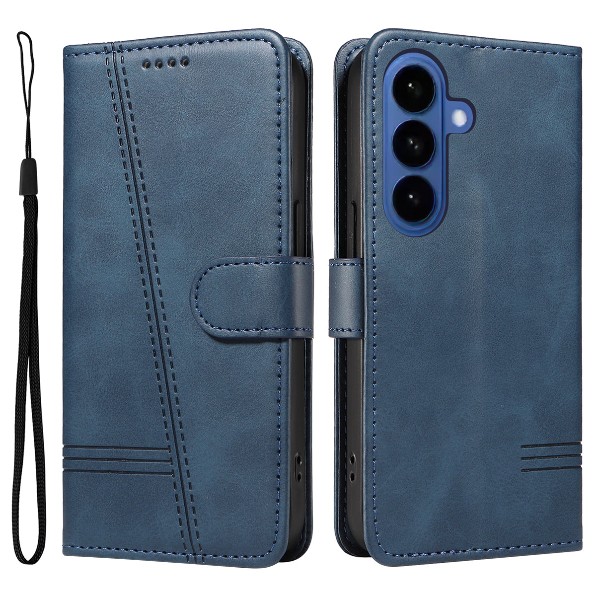 For-Samsung-Galaxy-S26-/-S26-Pro-Wallet-Case-T-Shape-Lines-Leather-Phone-Cover-Stand-Blue