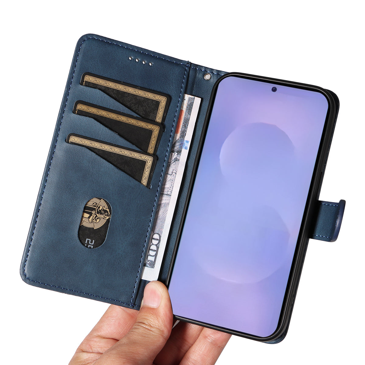 For-Samsung-Galaxy-S26-/-S26-Pro-Wallet-Case-T-Shape-Lines-Leather-Phone-Cover-Stand-Blue