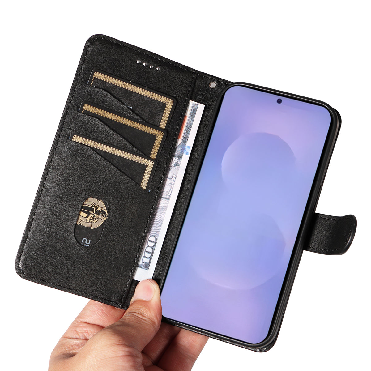 For-Samsung-Galaxy-S26-/-S26-Pro-Wallet-Case-T-Shape-Lines-Leather-Phone-Cover-Stand-Black