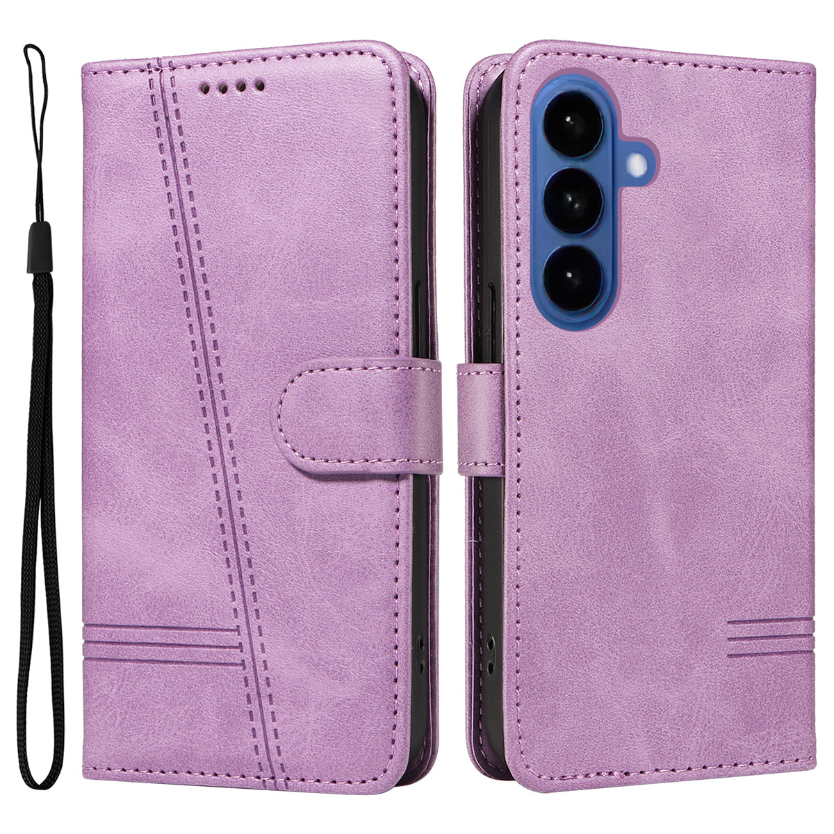 For-Samsung-Galaxy-S26-/-S26-Pro-Wallet-Case-T-Shape-Lines-Leather-Phone-Cover-Stand-Light-Purple