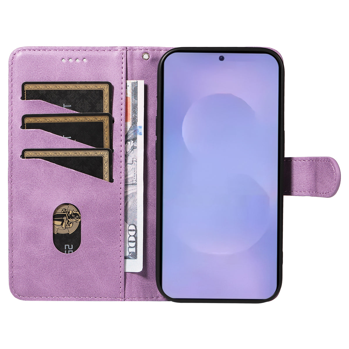For-Samsung-Galaxy-S26-/-S26-Pro-Wallet-Case-T-Shape-Lines-Leather-Phone-Cover-Stand-Light-Purple