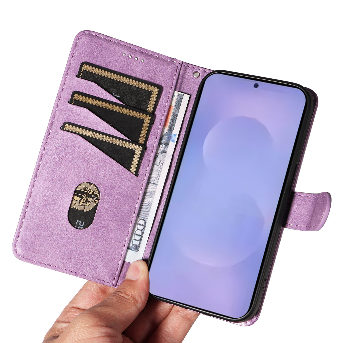 For-Samsung-Galaxy-S26-/-S26-Pro-Wallet-Case-T-Shape-Lines-Leather-Phone-Cover-Stand-Light-Purple