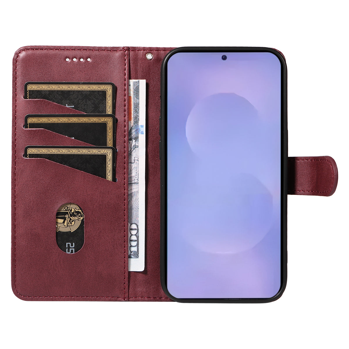 For-Samsung-Galaxy-S26-/-S26-Pro-Wallet-Case-T-Shape-Lines-Leather-Phone-Cover-Stand-Wine-Red