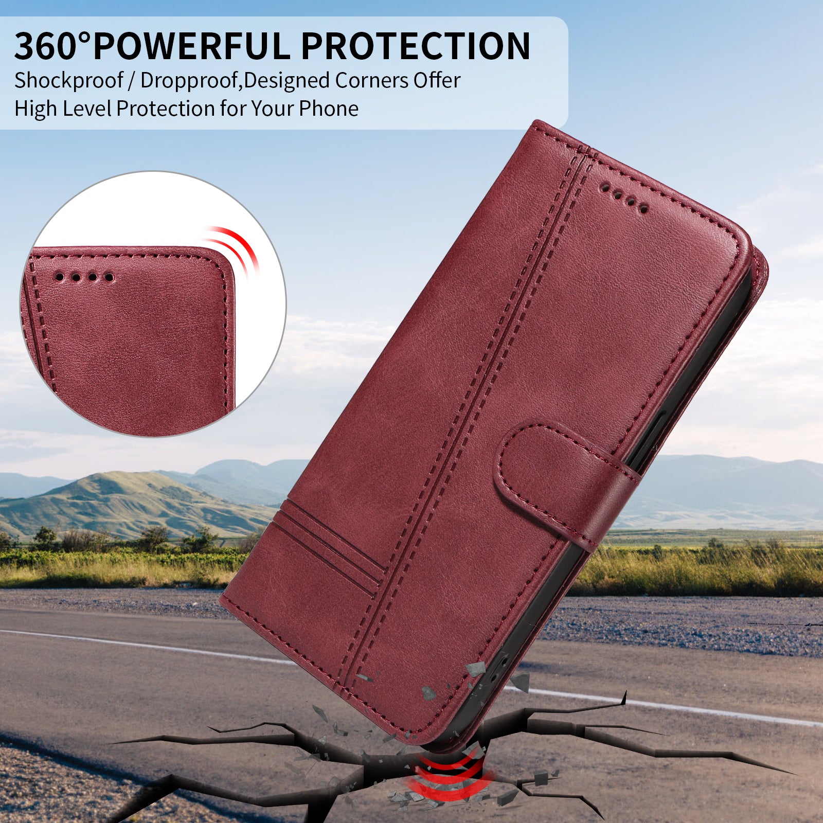 For-Samsung-Galaxy-S26-/-S26-Pro-Wallet-Case-T-Shape-Lines-Leather-Phone-Cover-Stand-Wine-Red