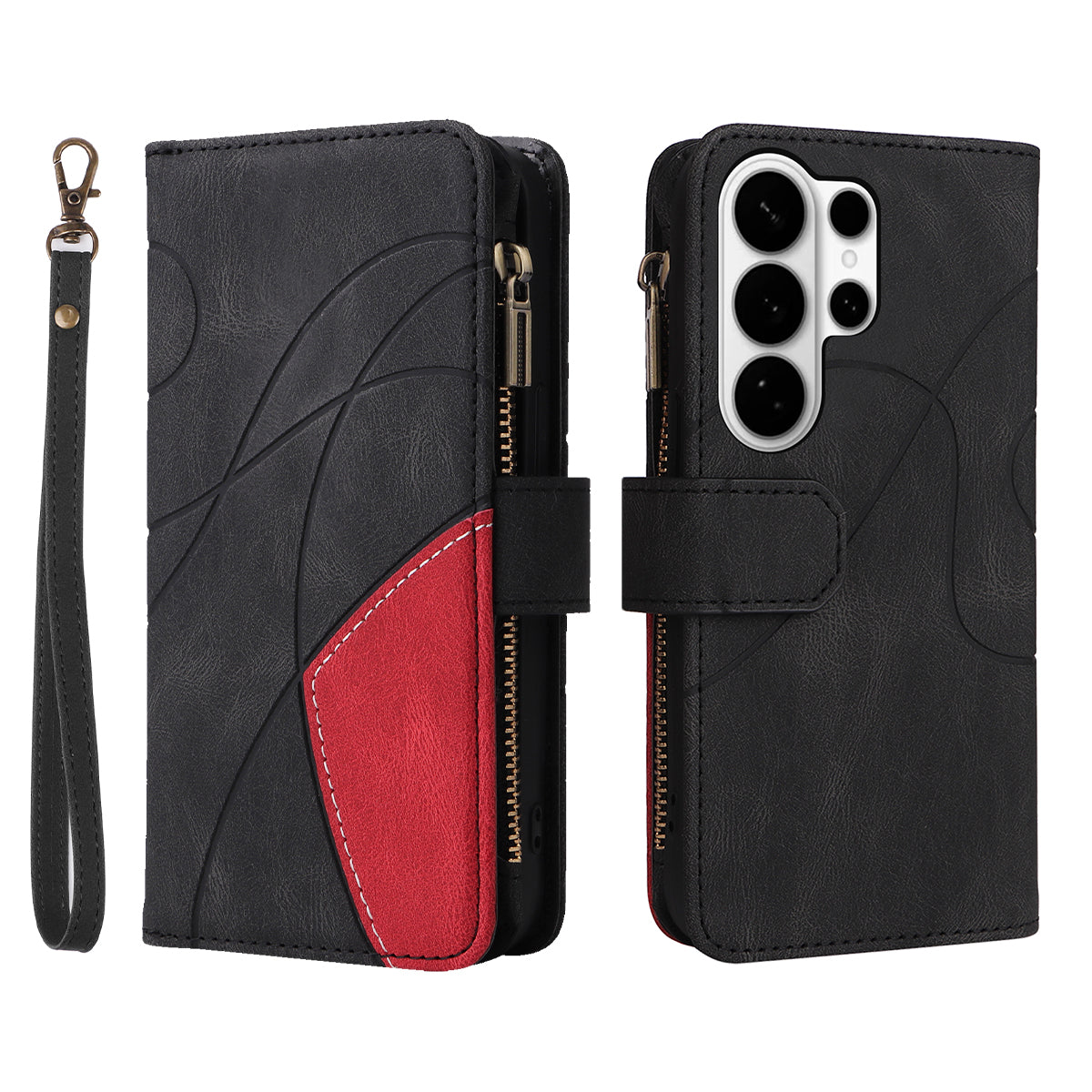For-Samsung-Galaxy-S26-Ultra-Leather-Case-with-Strap-Zipper-9-Card-Slot-Phone-Cover-Stand-Black