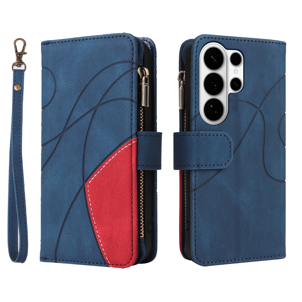 For-Samsung-Galaxy-S26-Ultra-Leather-Case-with-Strap-Zipper-9-Card-Slot-Phone-Cover-Stand-Blue