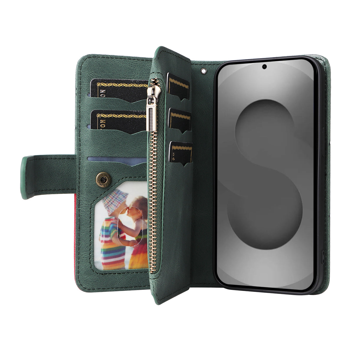 For-Samsung-Galaxy-S26-Ultra-Leather-Case-with-Strap-Zipper-9-Card-Slot-Phone-Cover-Stand-Green