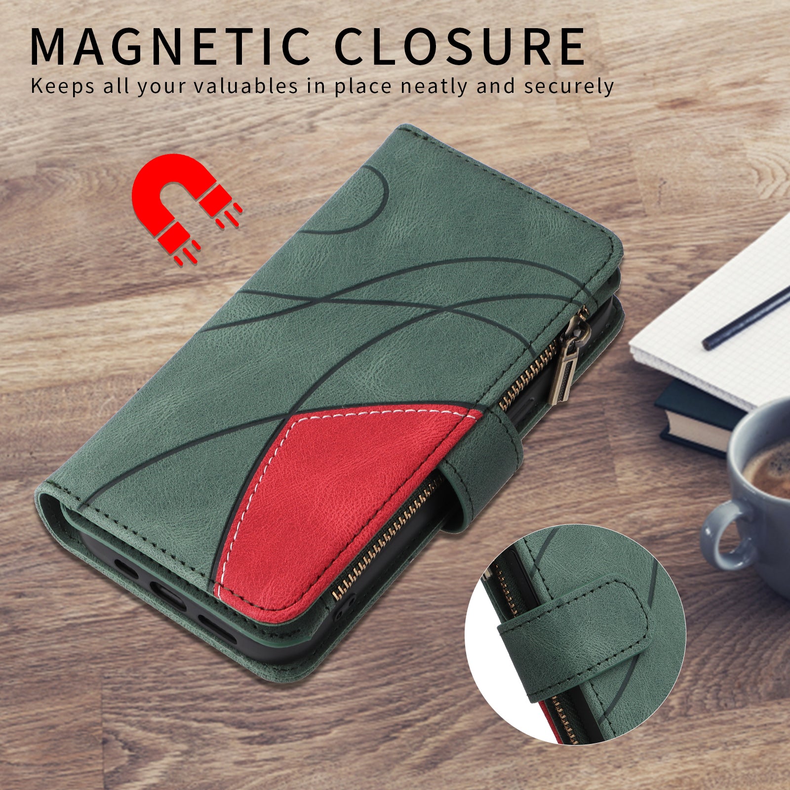 For-Samsung-Galaxy-S26-Ultra-Leather-Case-with-Strap-Zipper-9-Card-Slot-Phone-Cover-Stand-Green