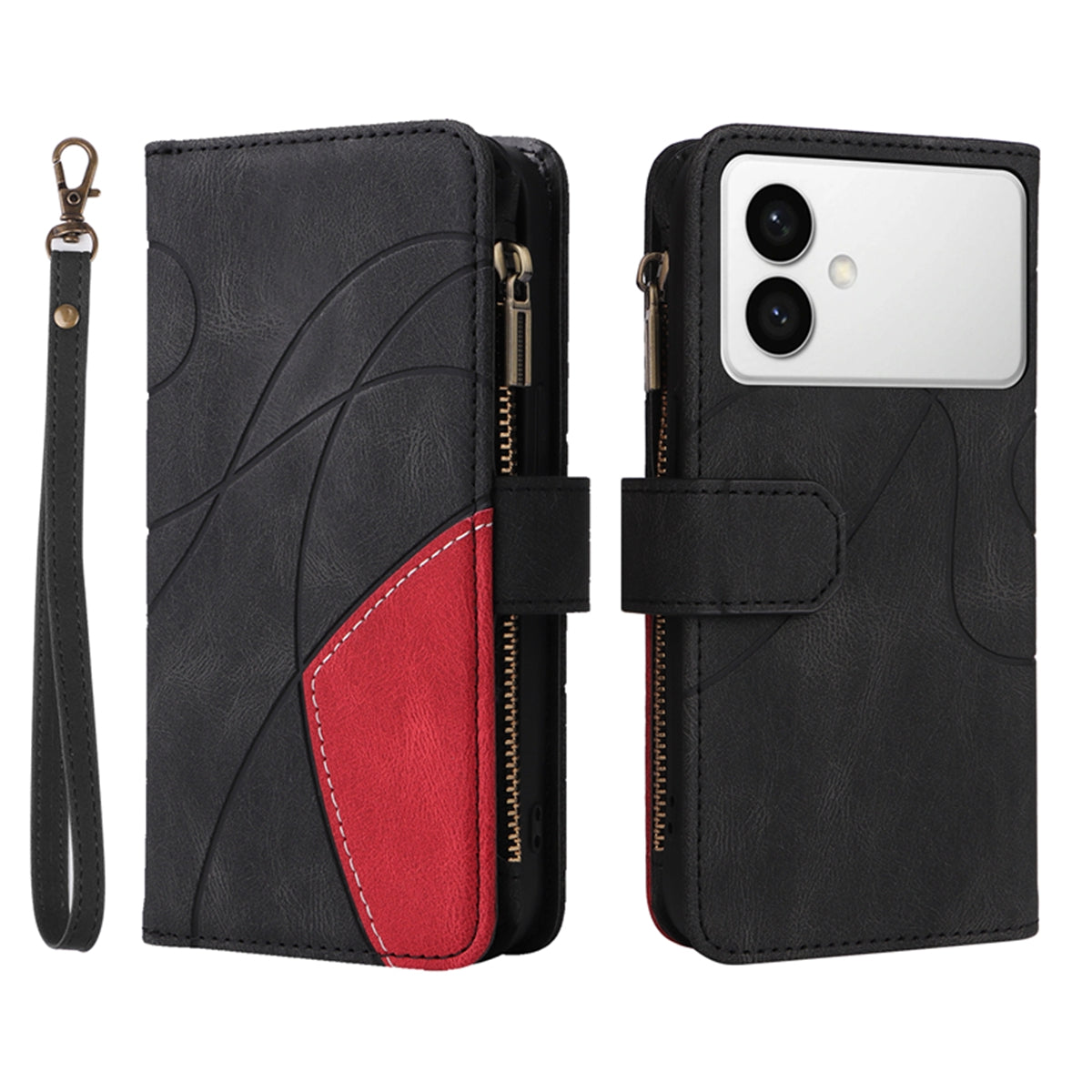 For-Samsung-Galaxy-S26-Edge-Leather-Case-with-Strap-Zipper-9-Card-Slot-Phone-Cover-Stand-Black