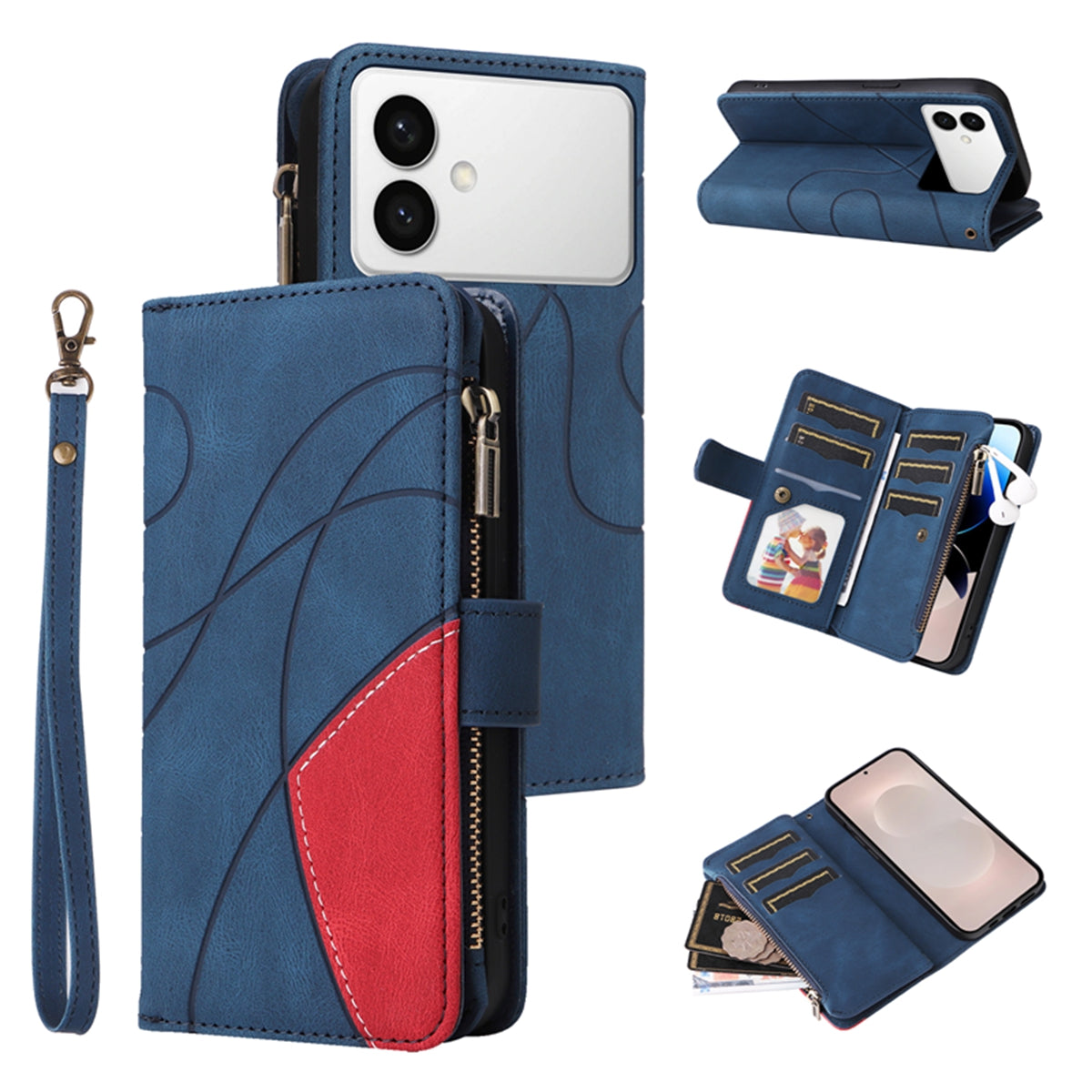 For-Samsung-Galaxy-S26-Edge-Leather-Case-with-Strap-Zipper-9-Card-Slot-Phone-Cover-Stand-Blue