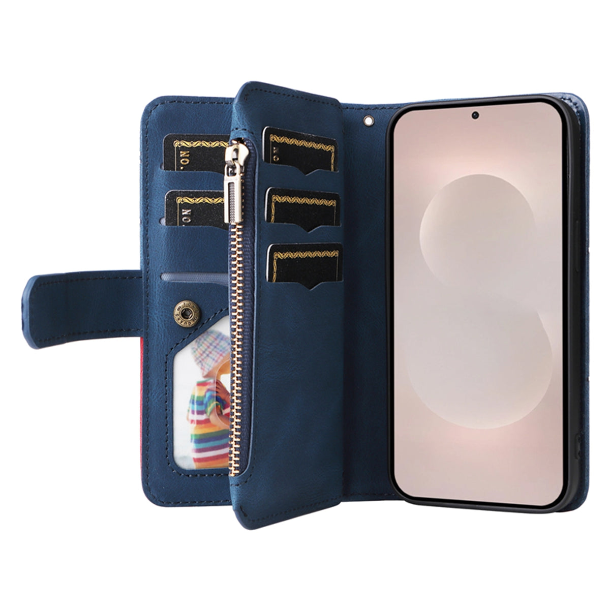 For-Samsung-Galaxy-S26-Edge-Leather-Case-with-Strap-Zipper-9-Card-Slot-Phone-Cover-Stand-Blue