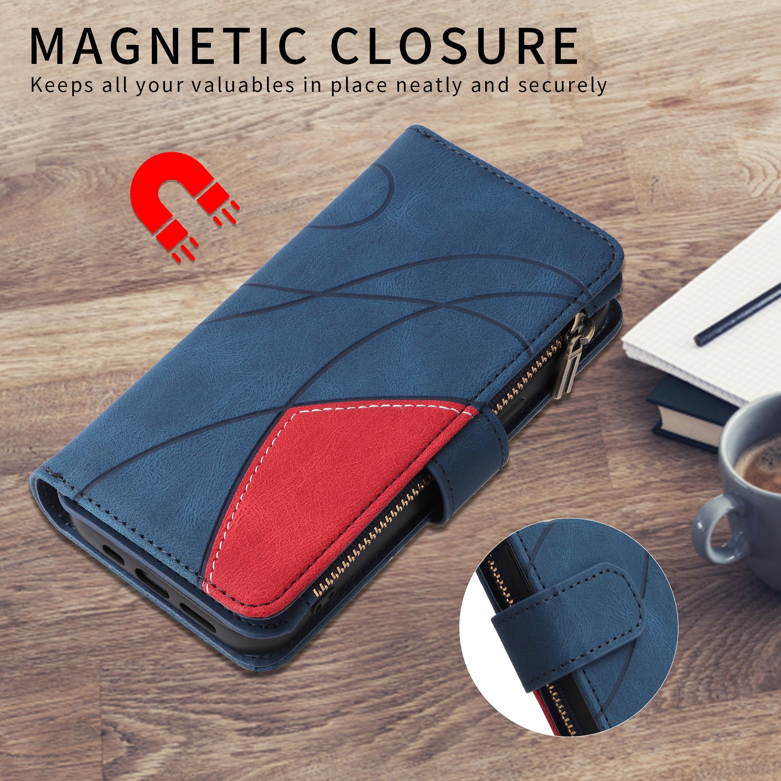 For-Samsung-Galaxy-S26-Edge-Leather-Case-with-Strap-Zipper-9-Card-Slot-Phone-Cover-Stand-Blue