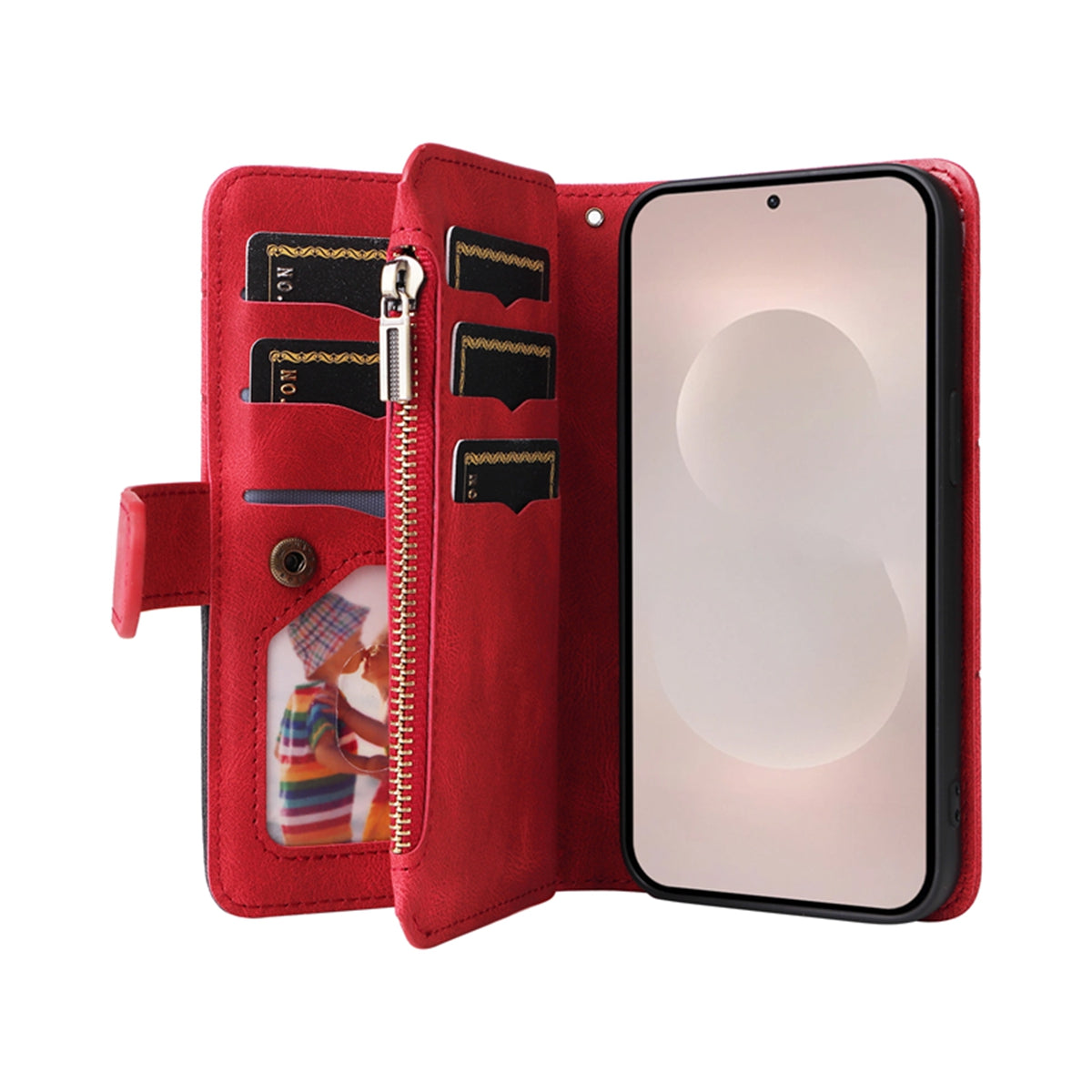 For-Samsung-Galaxy-S26-Edge-Leather-Case-with-Strap-Zipper-9-Card-Slot-Phone-Cover-Stand-Red