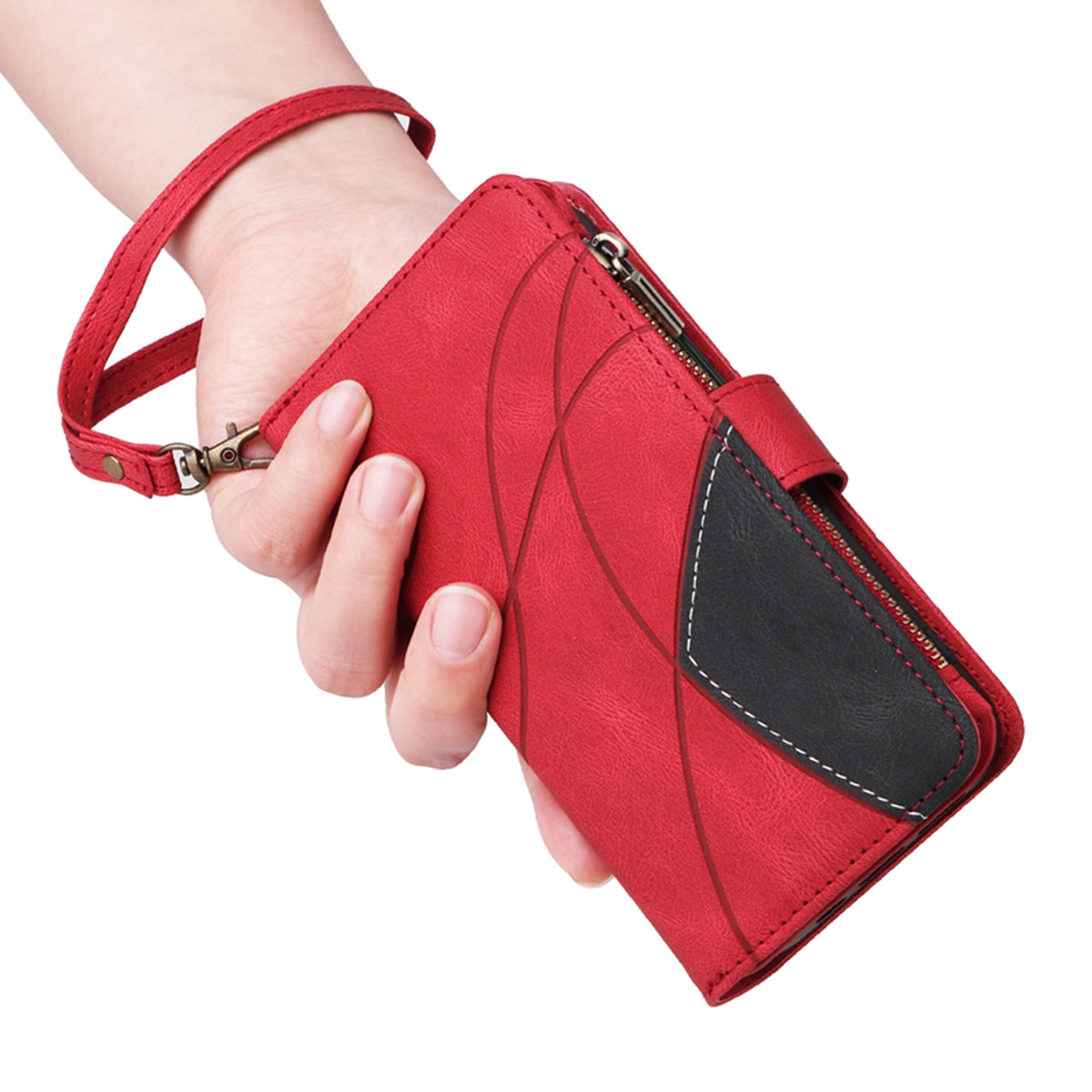 For-Samsung-Galaxy-S26-Edge-Leather-Case-with-Strap-Zipper-9-Card-Slot-Phone-Cover-Stand-Red