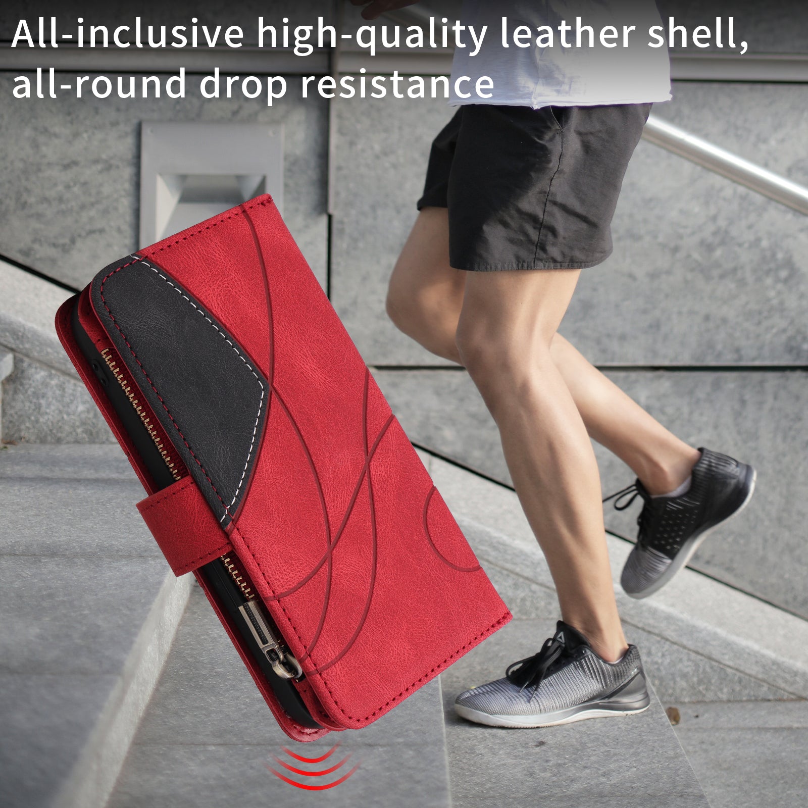 For-Samsung-Galaxy-S26-Edge-Leather-Case-with-Strap-Zipper-9-Card-Slot-Phone-Cover-Stand-Red