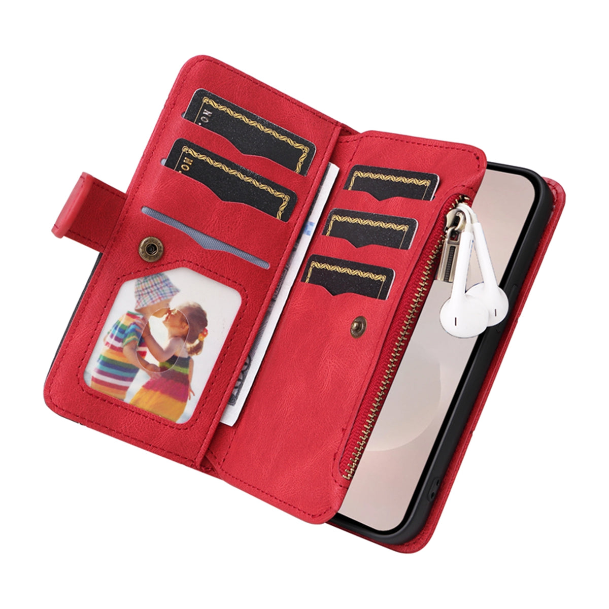 For-Samsung-Galaxy-S26-Edge-Leather-Case-with-Strap-Zipper-9-Card-Slot-Phone-Cover-Stand-Red
