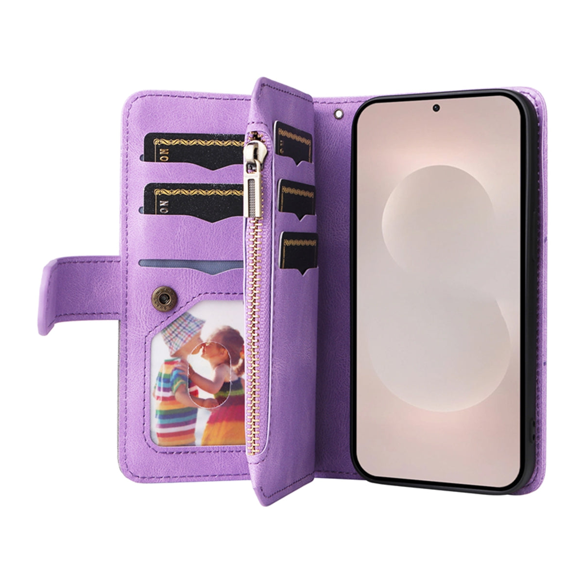For-Samsung-Galaxy-S26-Edge-Leather-Case-with-Strap-Zipper-9-Card-Slot-Phone-Cover-Stand-Purple