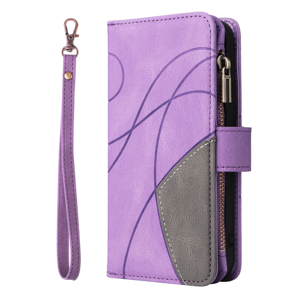 For-Samsung-Galaxy-S26-Edge-Leather-Case-with-Strap-Zipper-9-Card-Slot-Phone-Cover-Stand-Purple