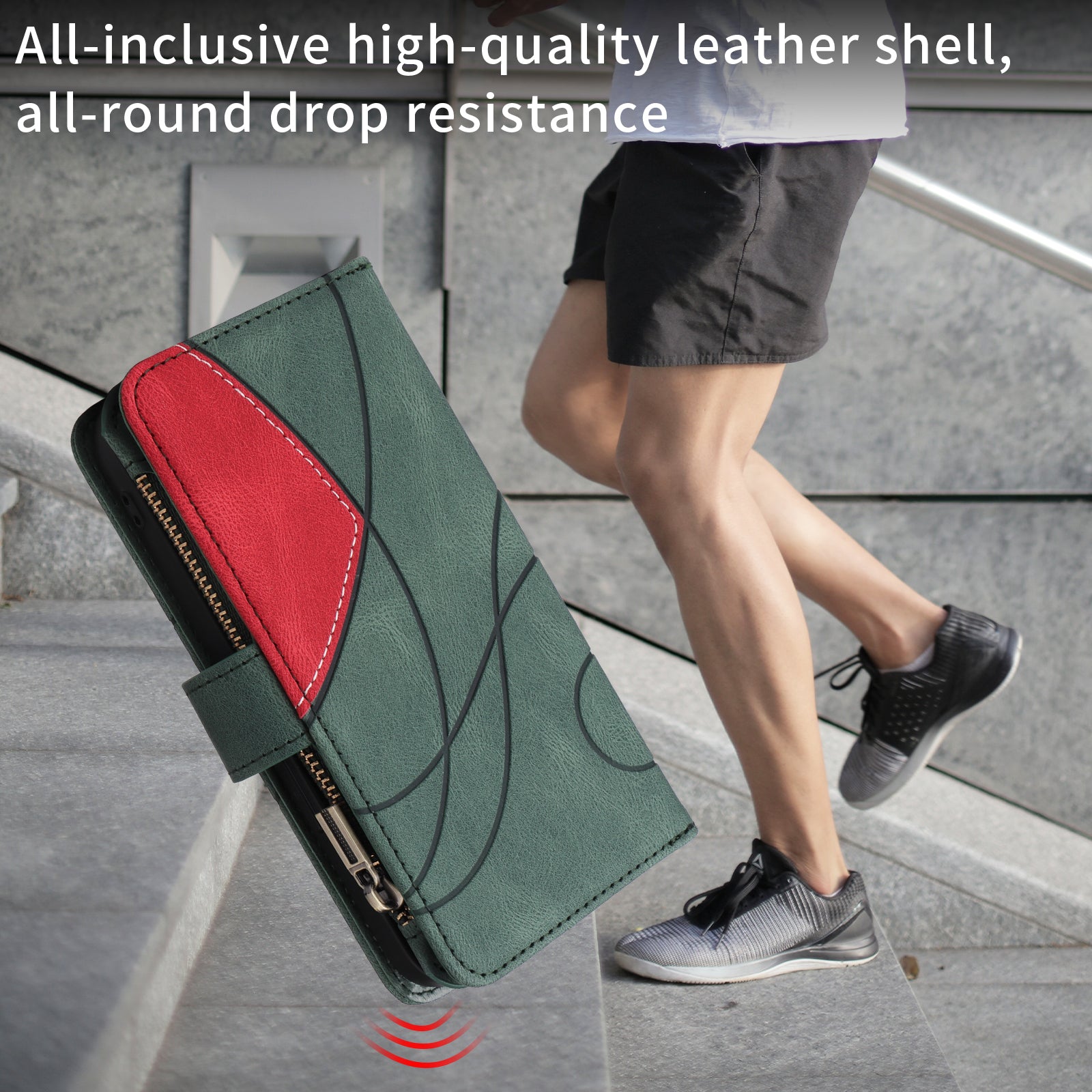 For-Samsung-Galaxy-S26-Edge-Leather-Case-with-Strap-Zipper-9-Card-Slot-Phone-Cover-Stand-Green