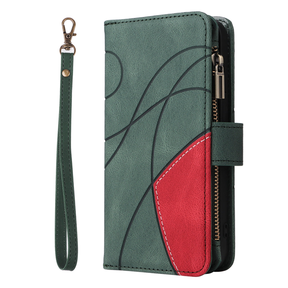 For-Samsung-Galaxy-S26-Edge-Leather-Case-with-Strap-Zipper-9-Card-Slot-Phone-Cover-Stand-Green
