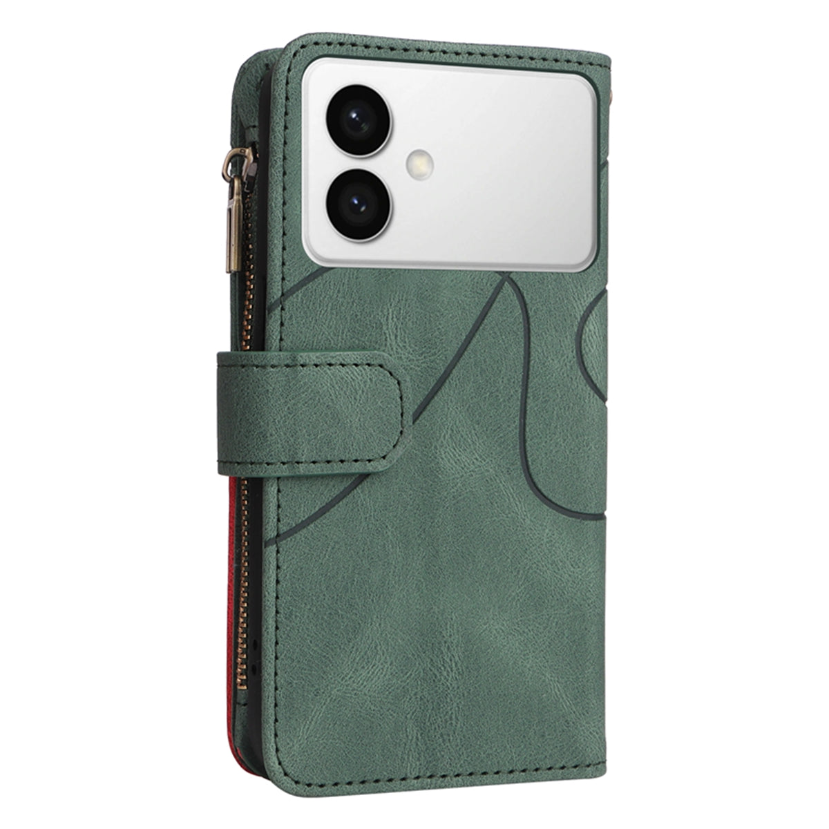 For-Samsung-Galaxy-S26-Edge-Leather-Case-with-Strap-Zipper-9-Card-Slot-Phone-Cover-Stand-Green