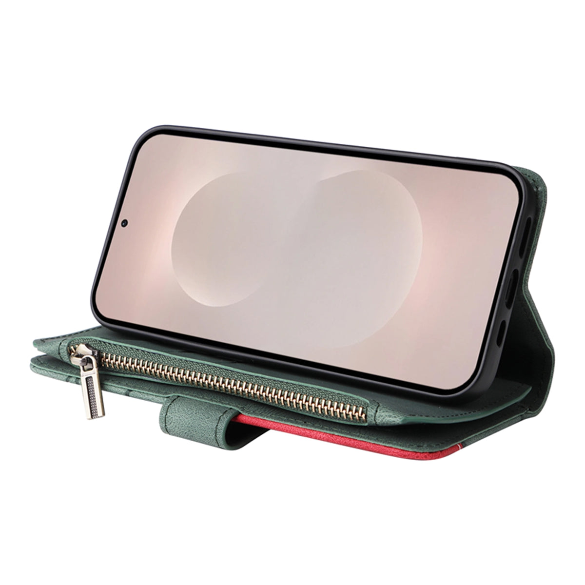 For-Samsung-Galaxy-S26-Edge-Leather-Case-with-Strap-Zipper-9-Card-Slot-Phone-Cover-Stand-Green