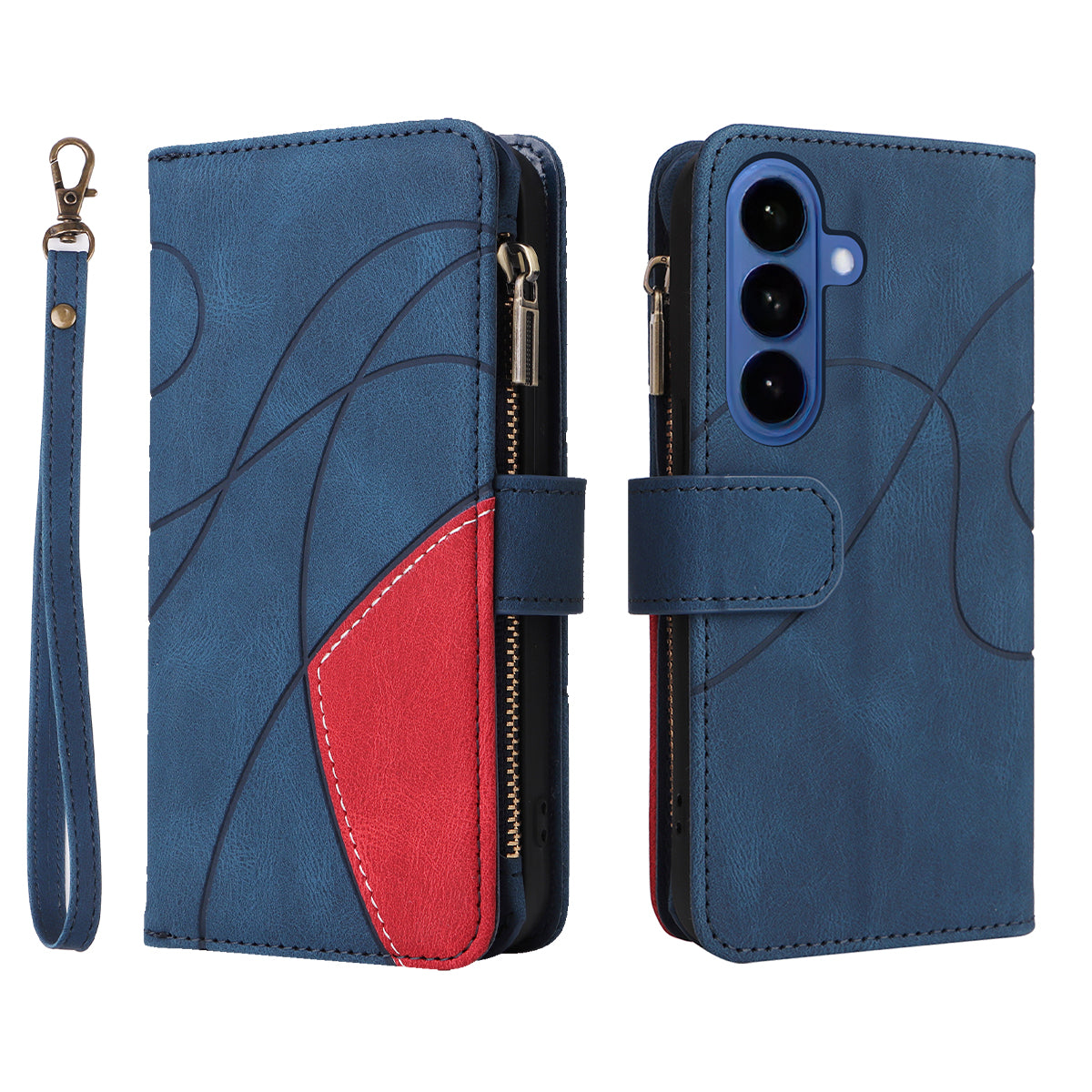 For-Samsung-Galaxy-S26-/-S26-Pro-Leather-Case-with-Strap-Zipper-9-Card-Slot-Phone-Cover-Stand-Blue