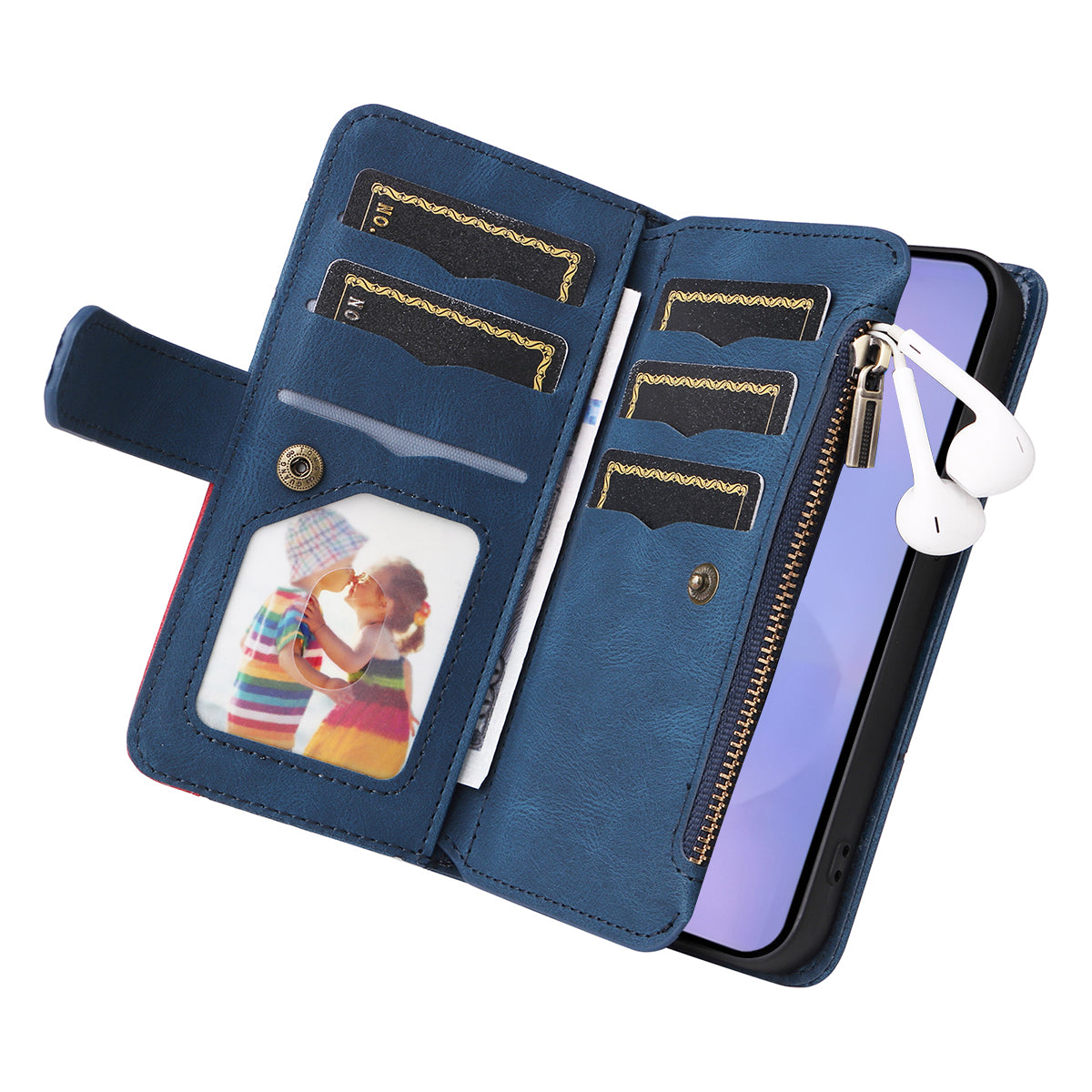 For-Samsung-Galaxy-S26-/-S26-Pro-Leather-Case-with-Strap-Zipper-9-Card-Slot-Phone-Cover-Stand-Blue