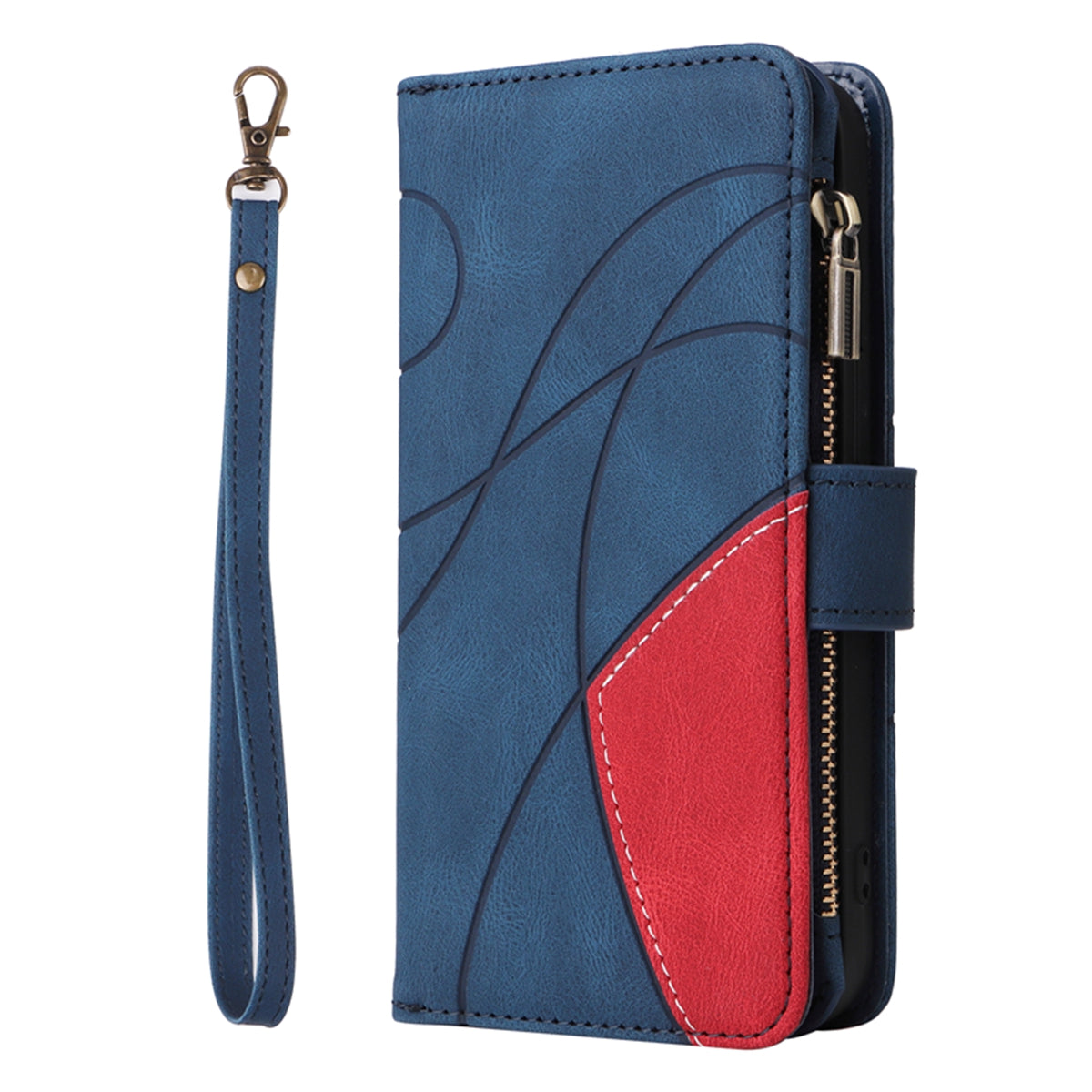 For-Samsung-Galaxy-S26-/-S26-Pro-Leather-Case-with-Strap-Zipper-9-Card-Slot-Phone-Cover-Stand-Blue
