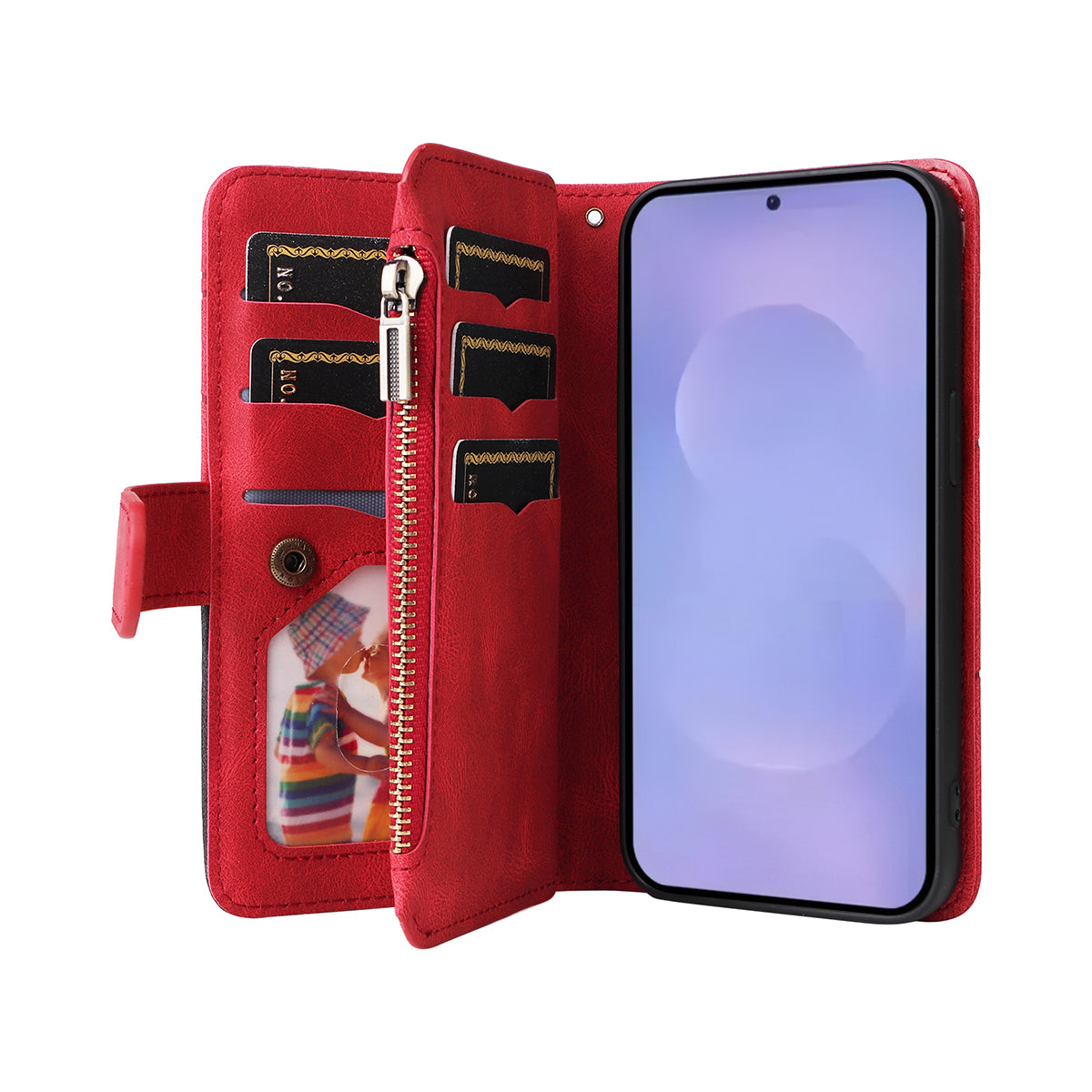 For-Samsung-Galaxy-S26-/-S26-Pro-Leather-Case-with-Strap-Zipper-9-Card-Slot-Phone-Cover-Stand-Red