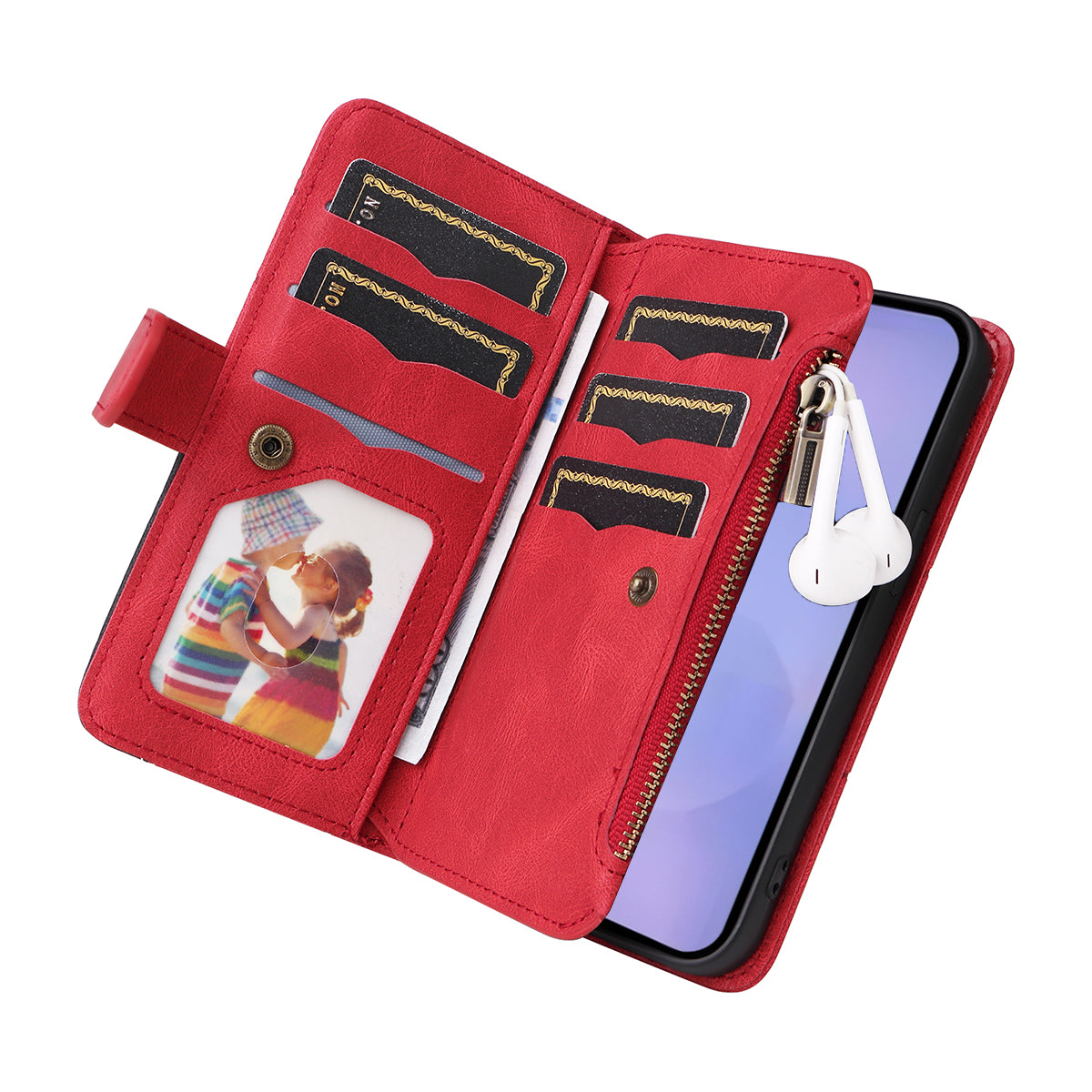For-Samsung-Galaxy-S26-/-S26-Pro-Leather-Case-with-Strap-Zipper-9-Card-Slot-Phone-Cover-Stand-Red