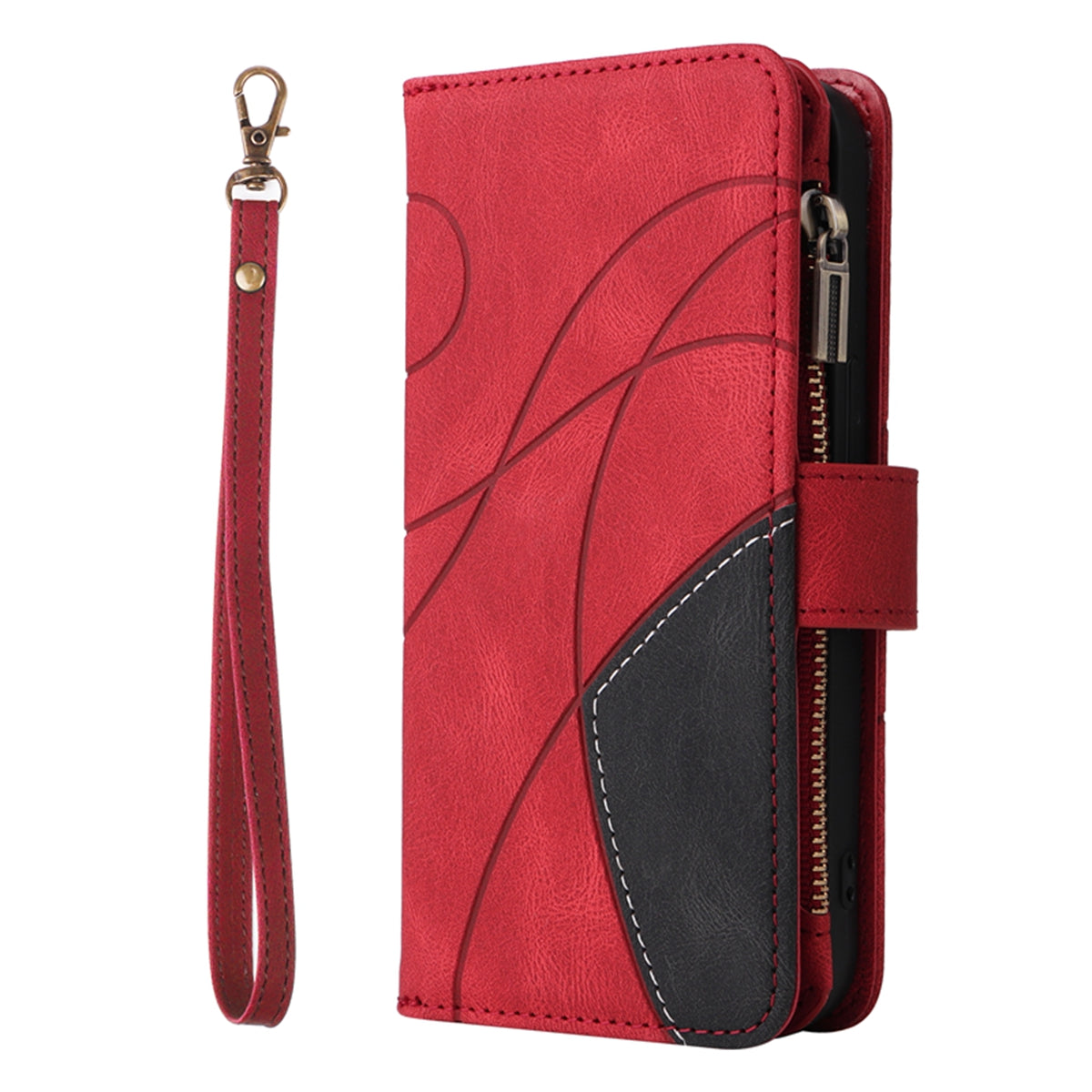 For-Samsung-Galaxy-S26-/-S26-Pro-Leather-Case-with-Strap-Zipper-9-Card-Slot-Phone-Cover-Stand-Red