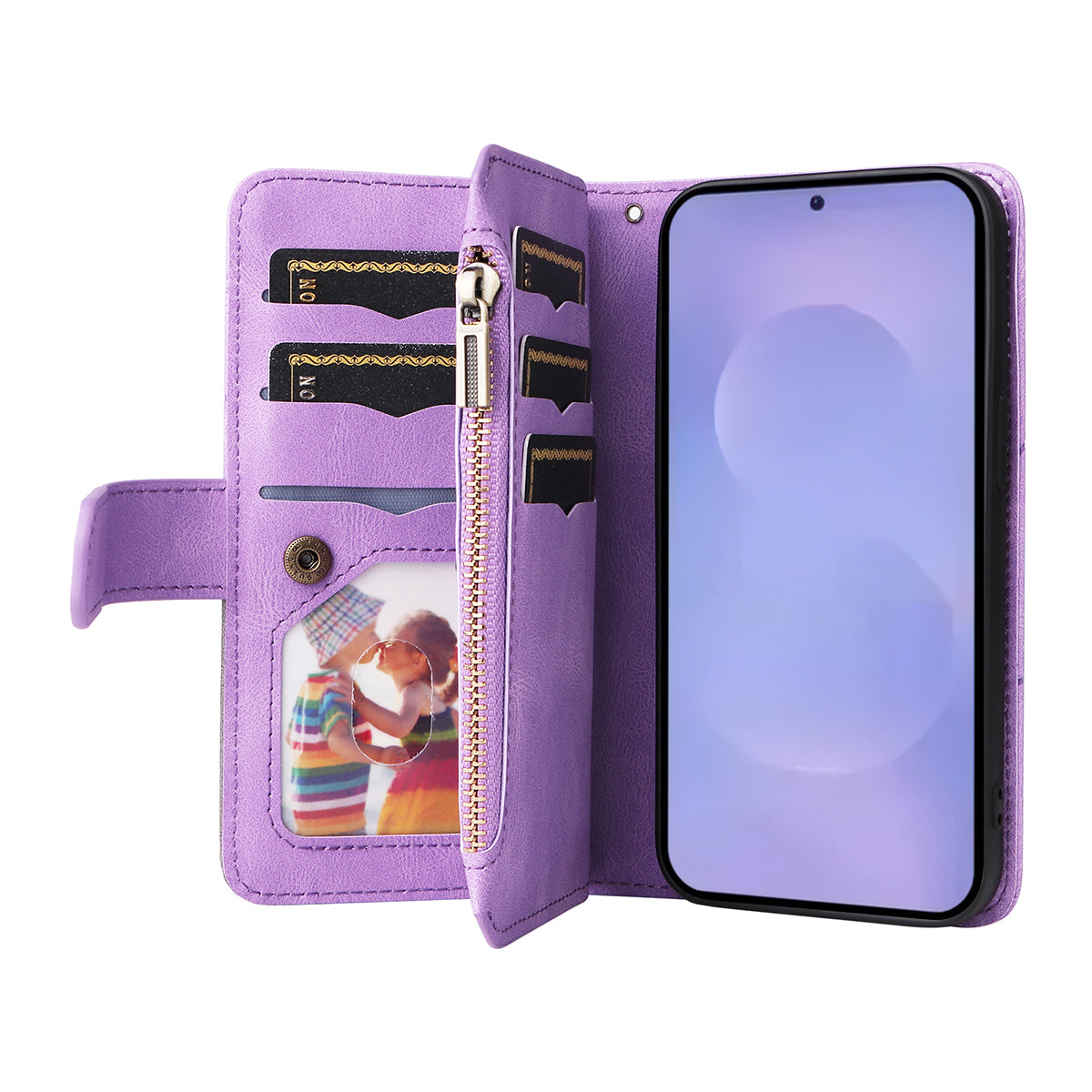 For-Samsung-Galaxy-S26-/-S26-Pro-Leather-Case-with-Strap-Zipper-9-Card-Slot-Phone-Cover-Stand-Purple